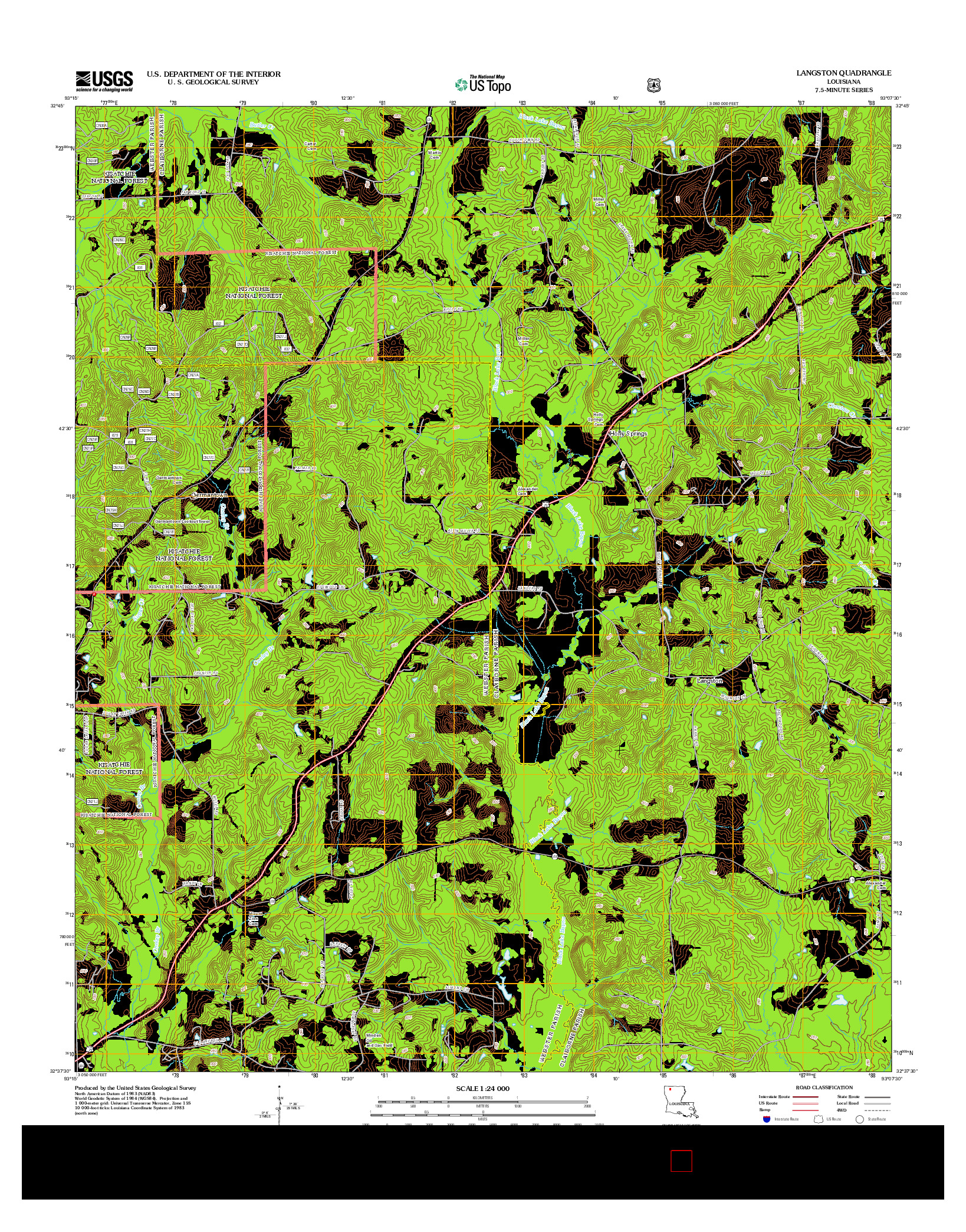 USGS US TOPO 7.5-MINUTE MAP FOR LANGSTON, LA 2012