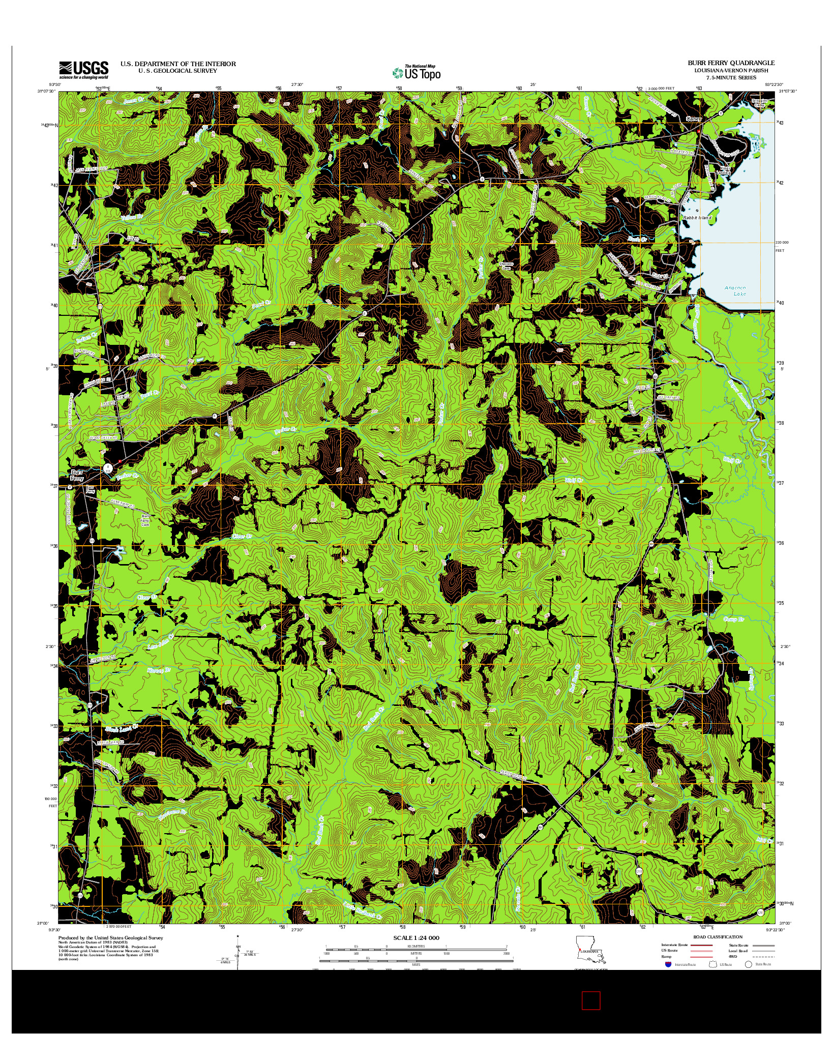 USGS US TOPO 7.5-MINUTE MAP FOR BURR FERRY, LA 2012