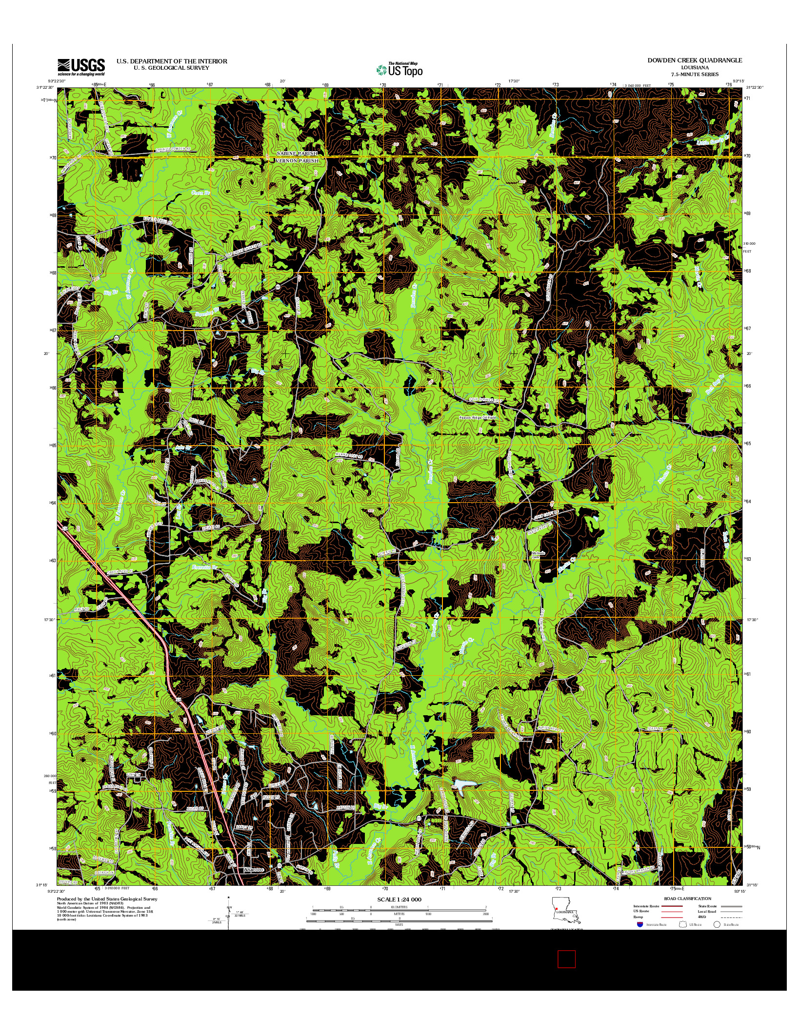 USGS US TOPO 7.5-MINUTE MAP FOR DOWDEN CREEK, LA 2012