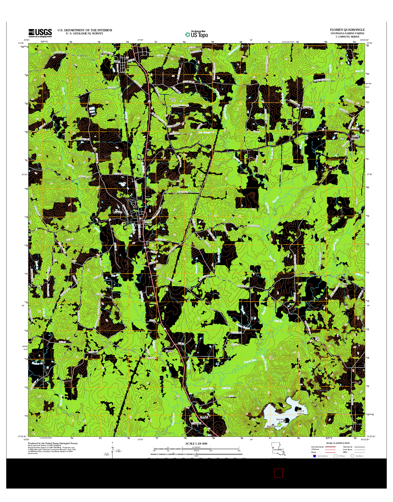 USGS US TOPO 7.5-MINUTE MAP FOR FLORIEN, LA 2012