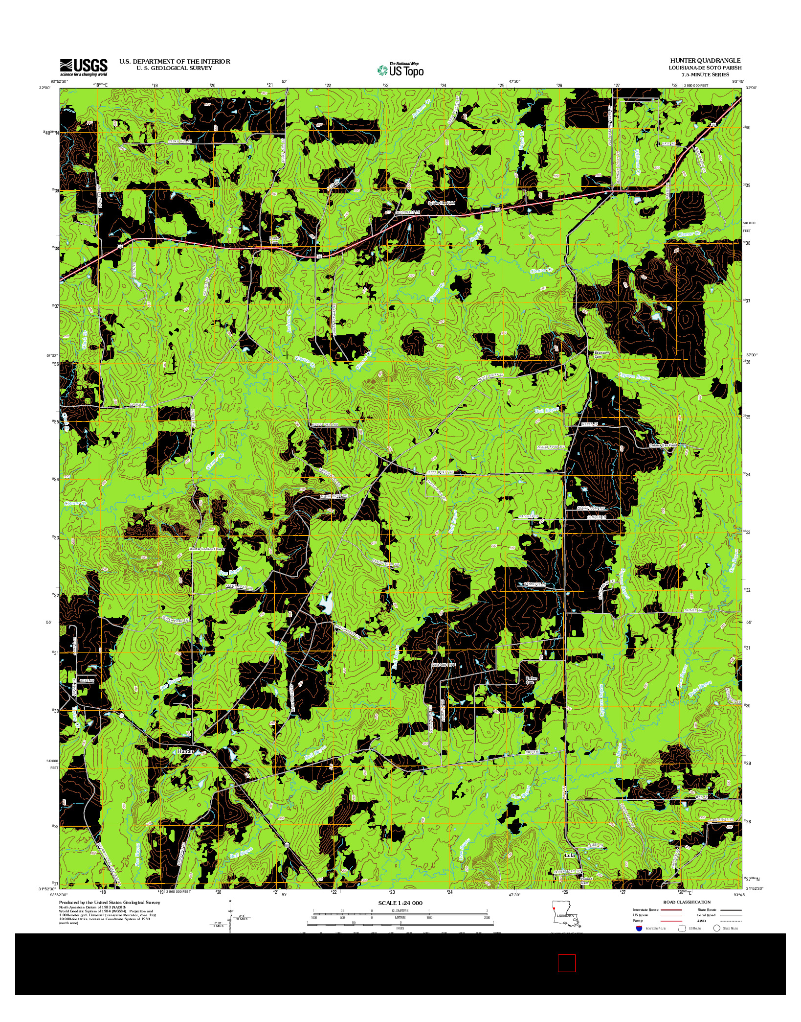 USGS US TOPO 7.5-MINUTE MAP FOR HUNTER, LA 2012