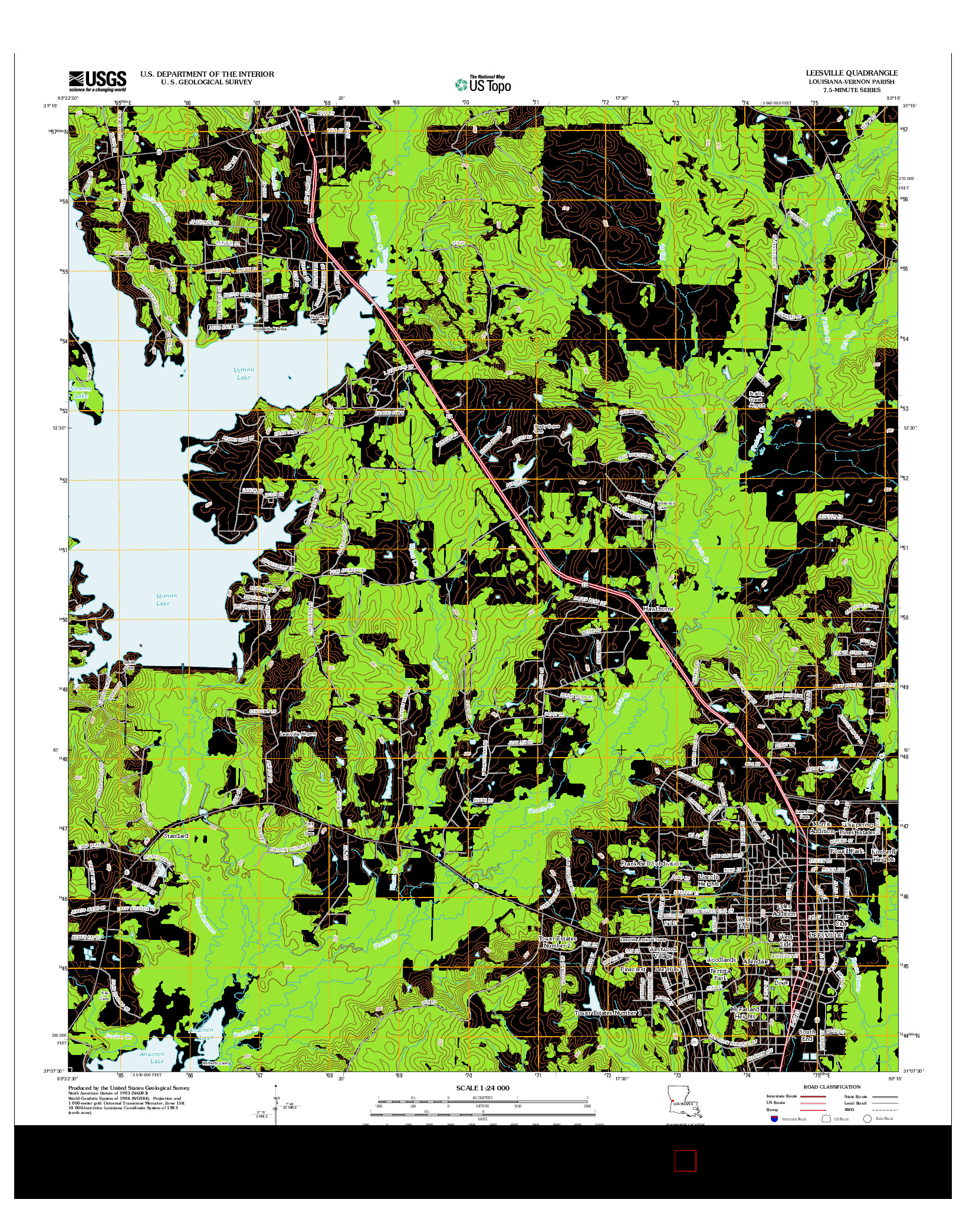 USGS US TOPO 7.5-MINUTE MAP FOR LEESVILLE, LA 2012