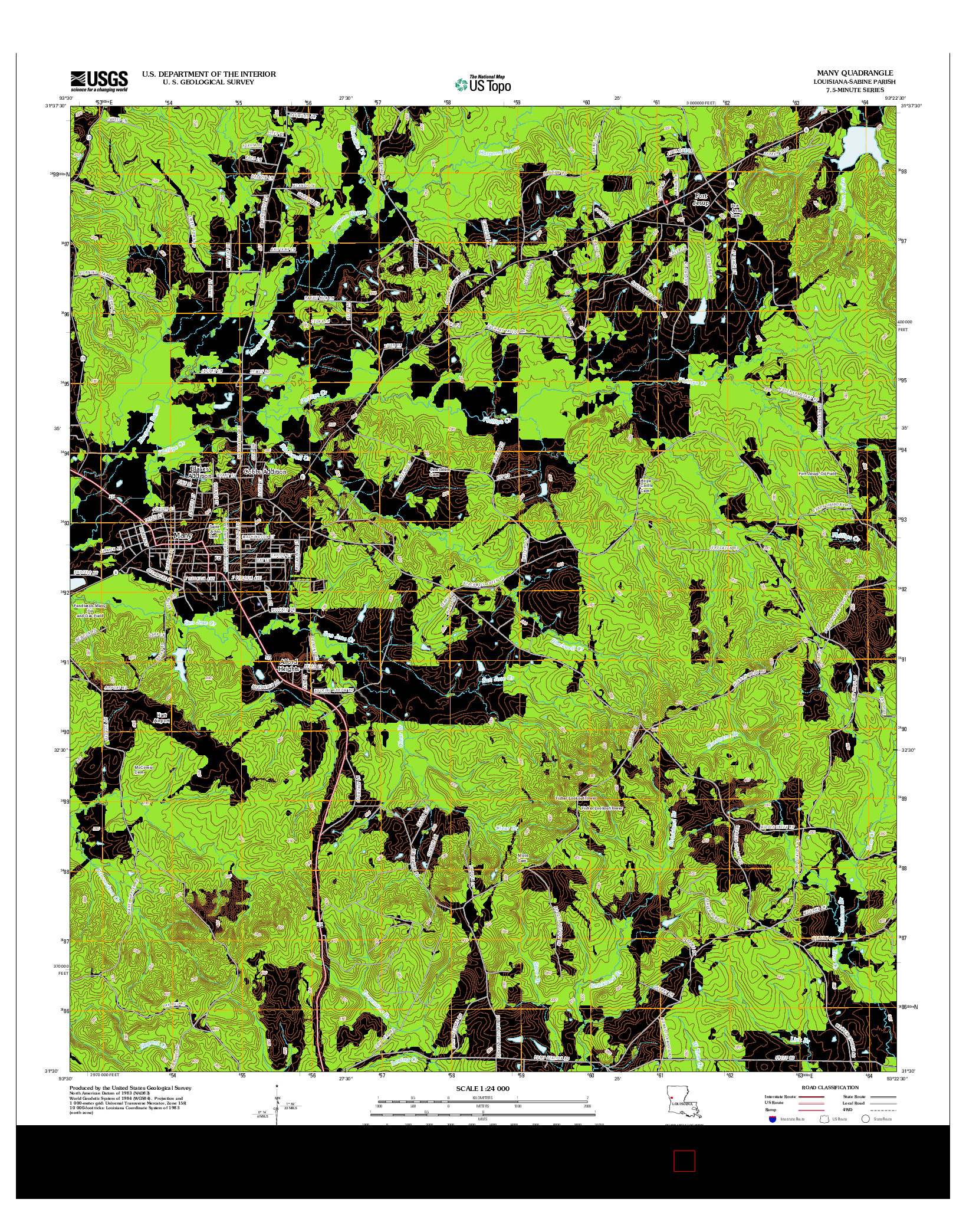 USGS US TOPO 7.5-MINUTE MAP FOR MANY, LA 2012