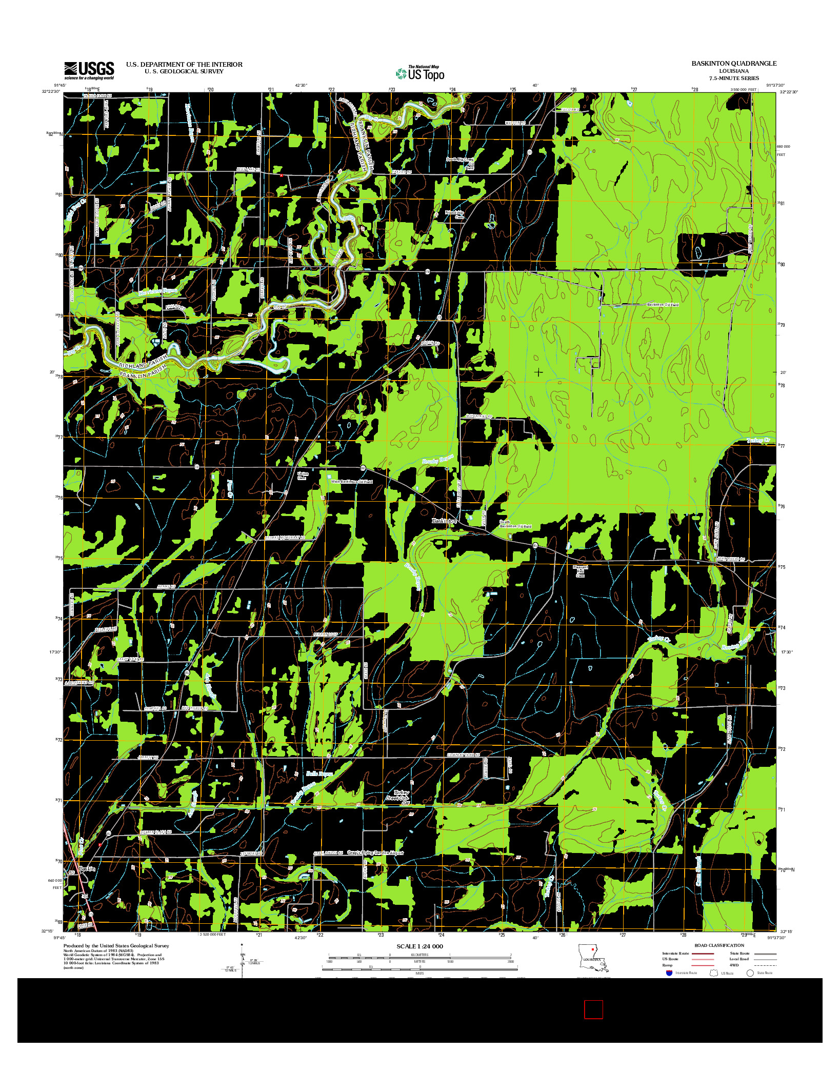 USGS US TOPO 7.5-MINUTE MAP FOR BASKINTON, LA 2012