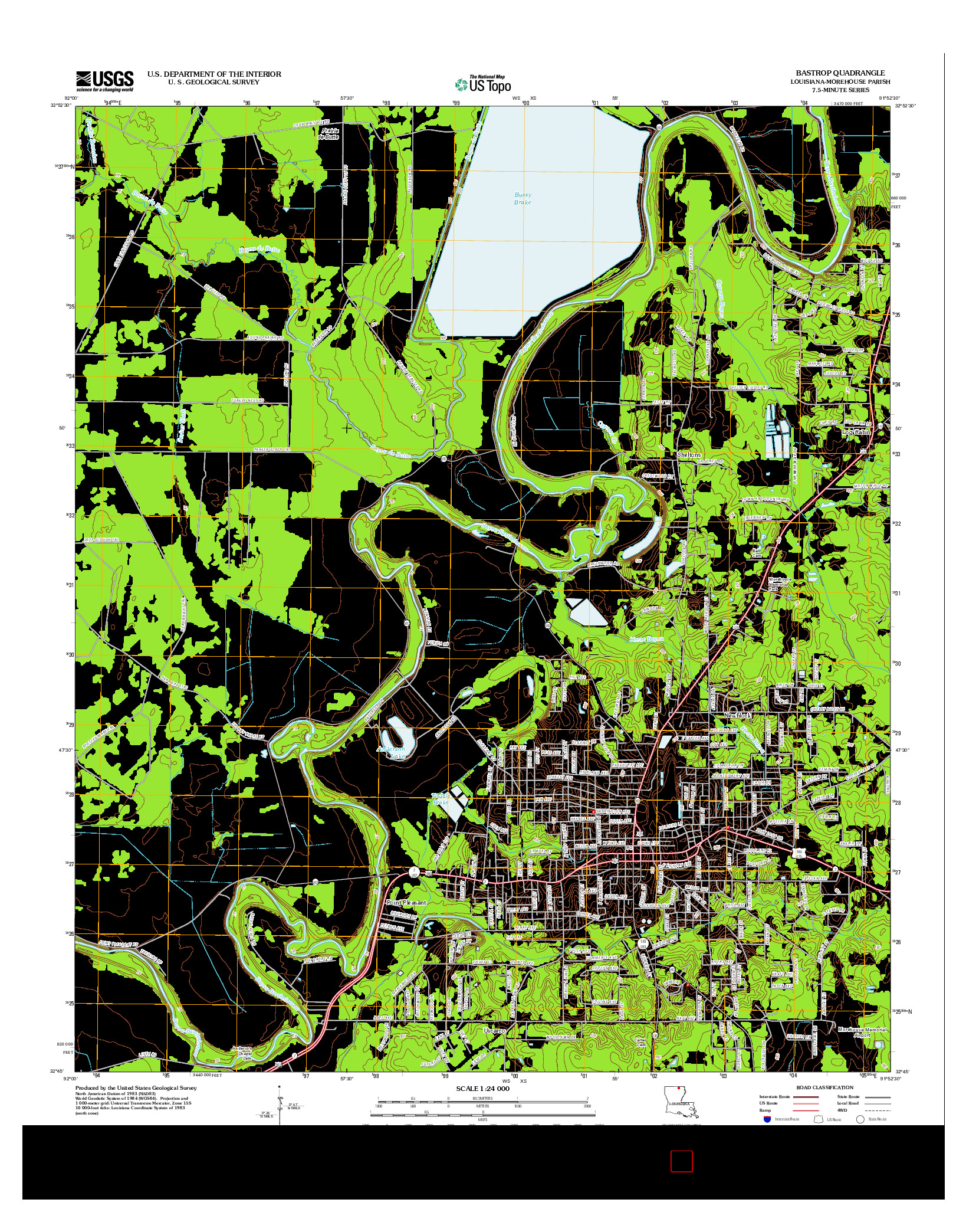 USGS US TOPO 7.5-MINUTE MAP FOR BASTROP, LA 2012