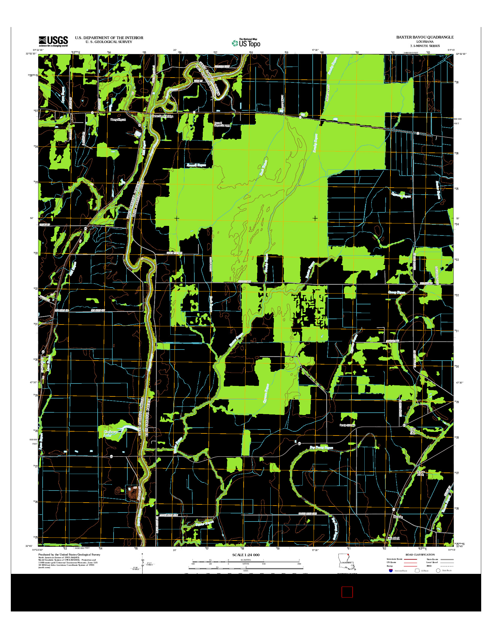 USGS US TOPO 7.5-MINUTE MAP FOR BAXTER BAYOU, LA 2012