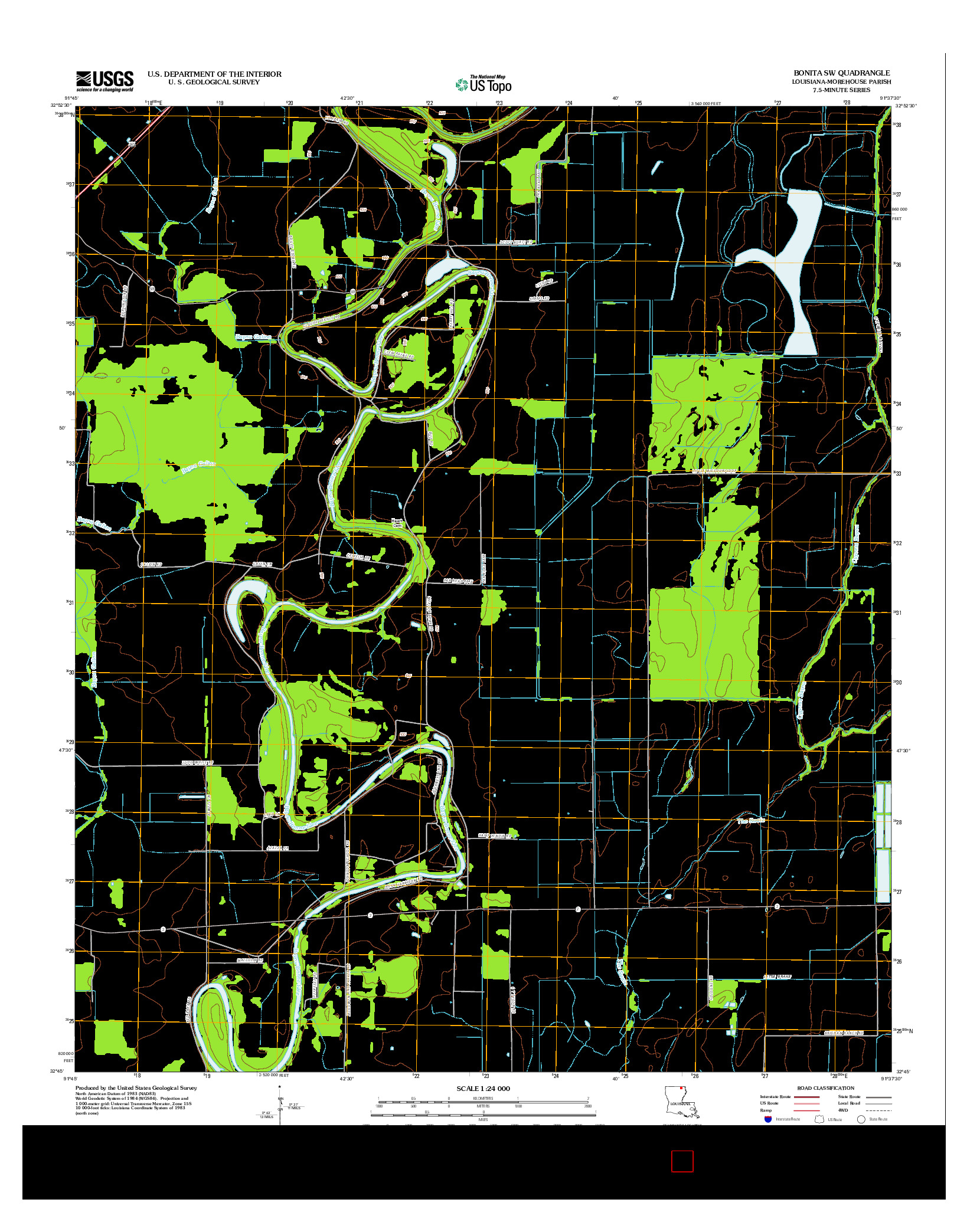 USGS US TOPO 7.5-MINUTE MAP FOR BONITA SW, LA 2012