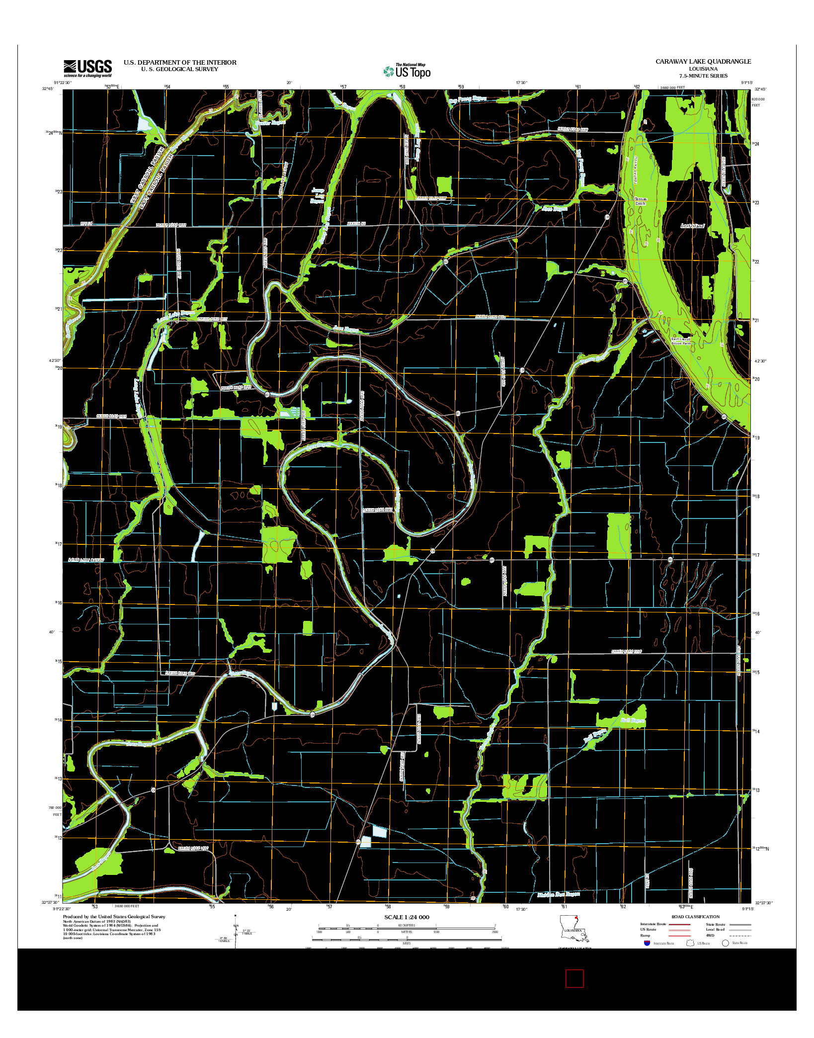 USGS US TOPO 7.5-MINUTE MAP FOR CARAWAY LAKE, LA 2012