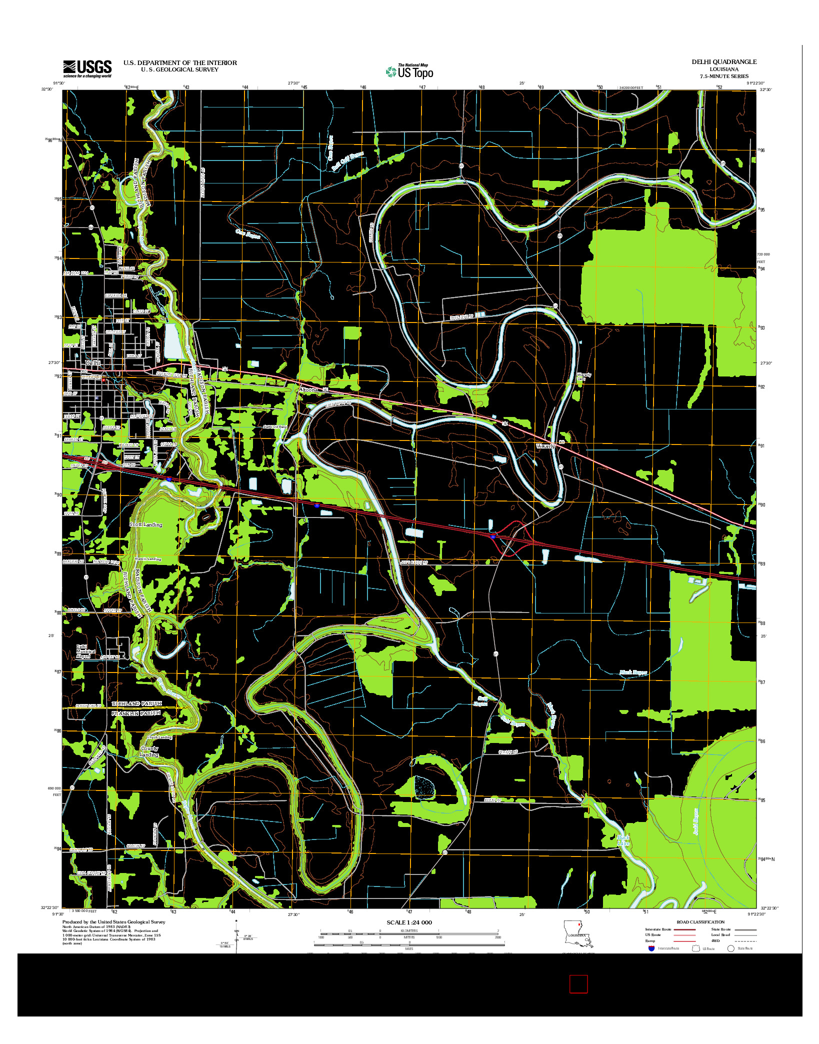 USGS US TOPO 7.5-MINUTE MAP FOR DELHI, LA 2012