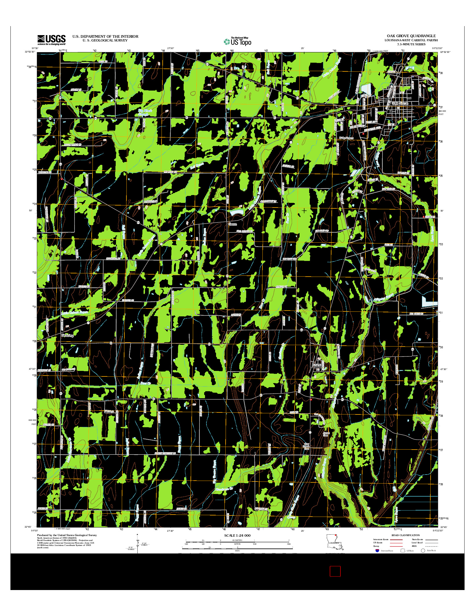 USGS US TOPO 7.5-MINUTE MAP FOR OAK GROVE, LA 2012