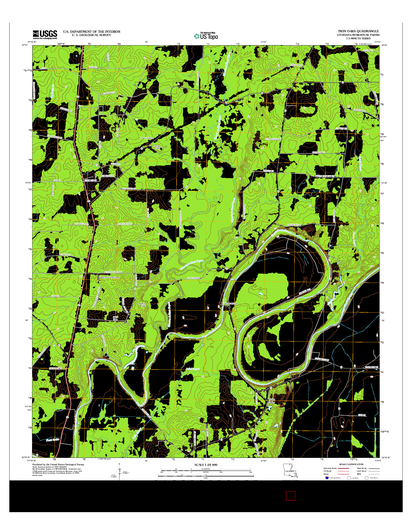 USGS US TOPO 7.5-MINUTE MAP FOR TWIN OAKS, LA 2012