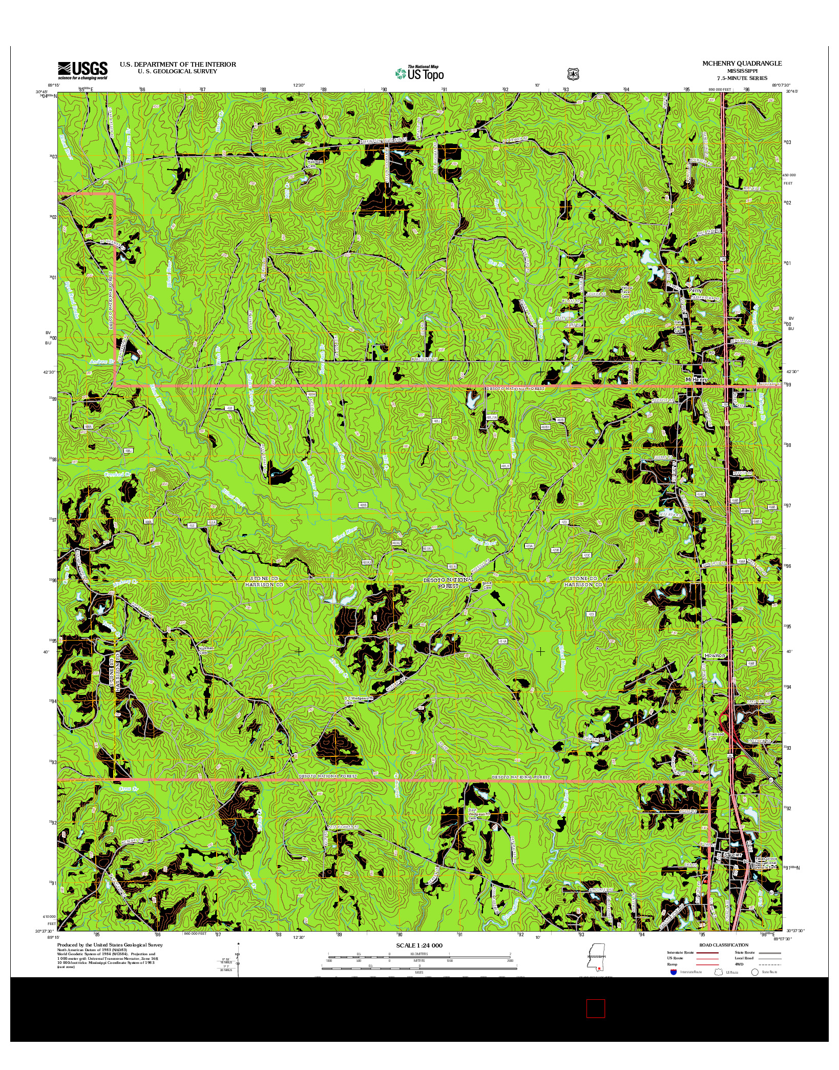 USGS US TOPO 7.5-MINUTE MAP FOR MCHENRY, MS 2012
