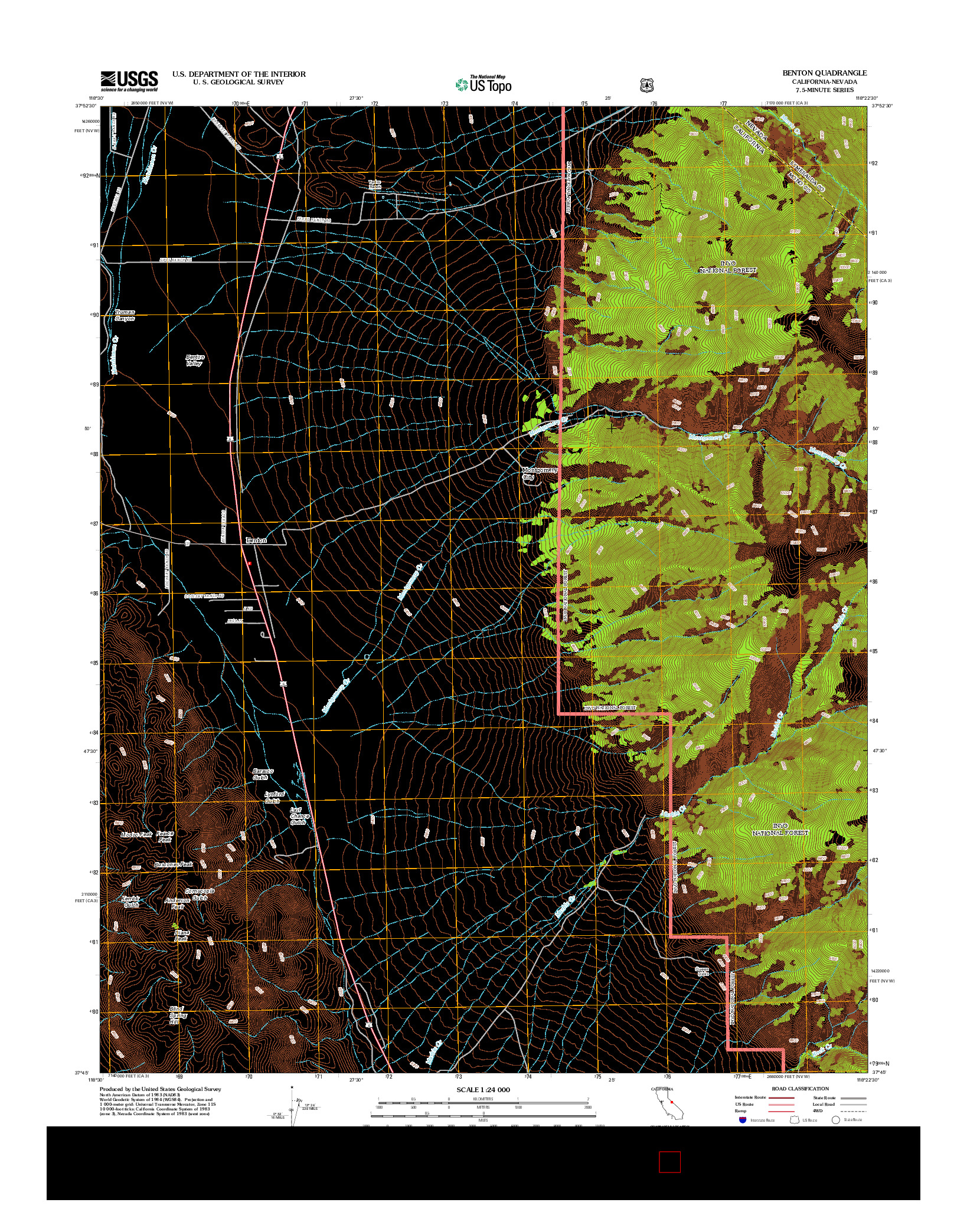 USGS US TOPO 7.5-MINUTE MAP FOR BENTON, CA-NV 2012