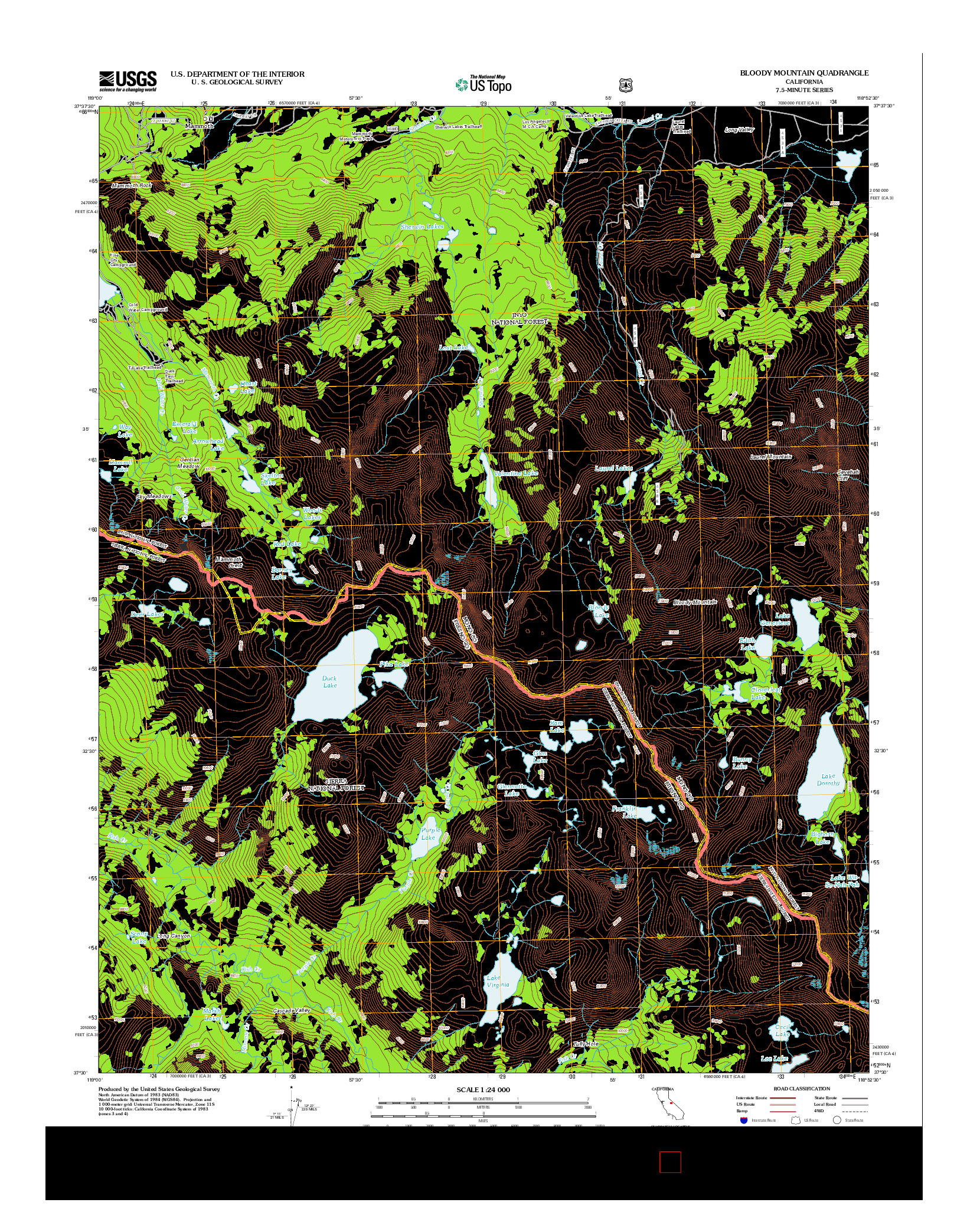 USGS US TOPO 7.5-MINUTE MAP FOR BLOODY MOUNTAIN, CA 2012