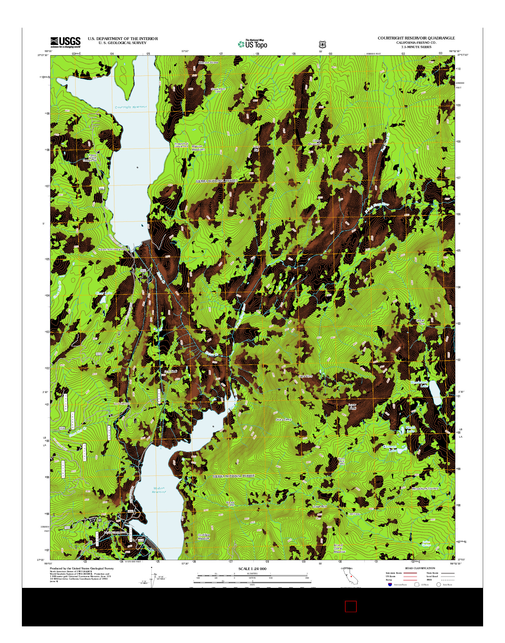 USGS US TOPO 7.5-MINUTE MAP FOR COURTRIGHT RESERVOIR, CA 2012