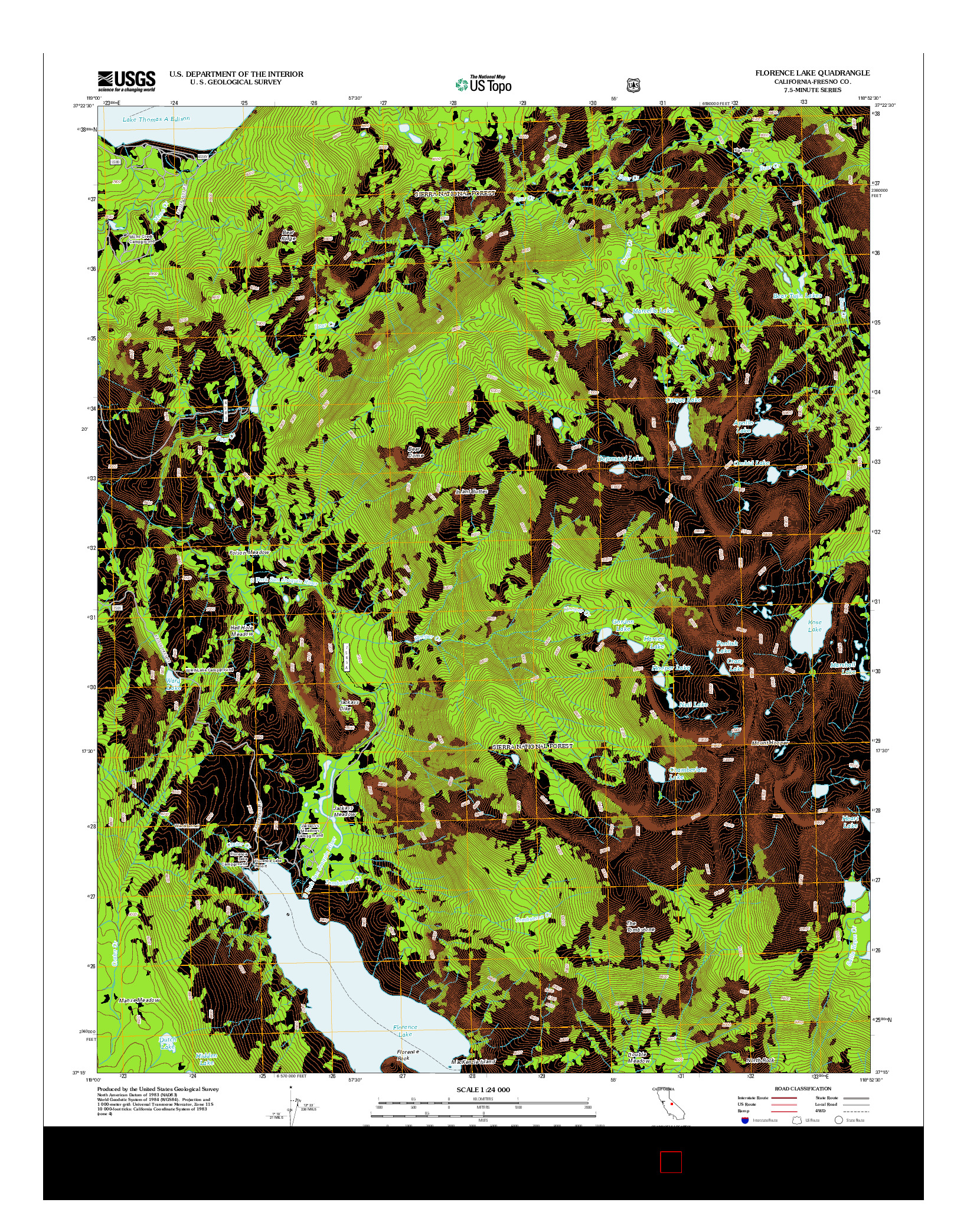 USGS US TOPO 7.5-MINUTE MAP FOR FLORENCE LAKE, CA 2012