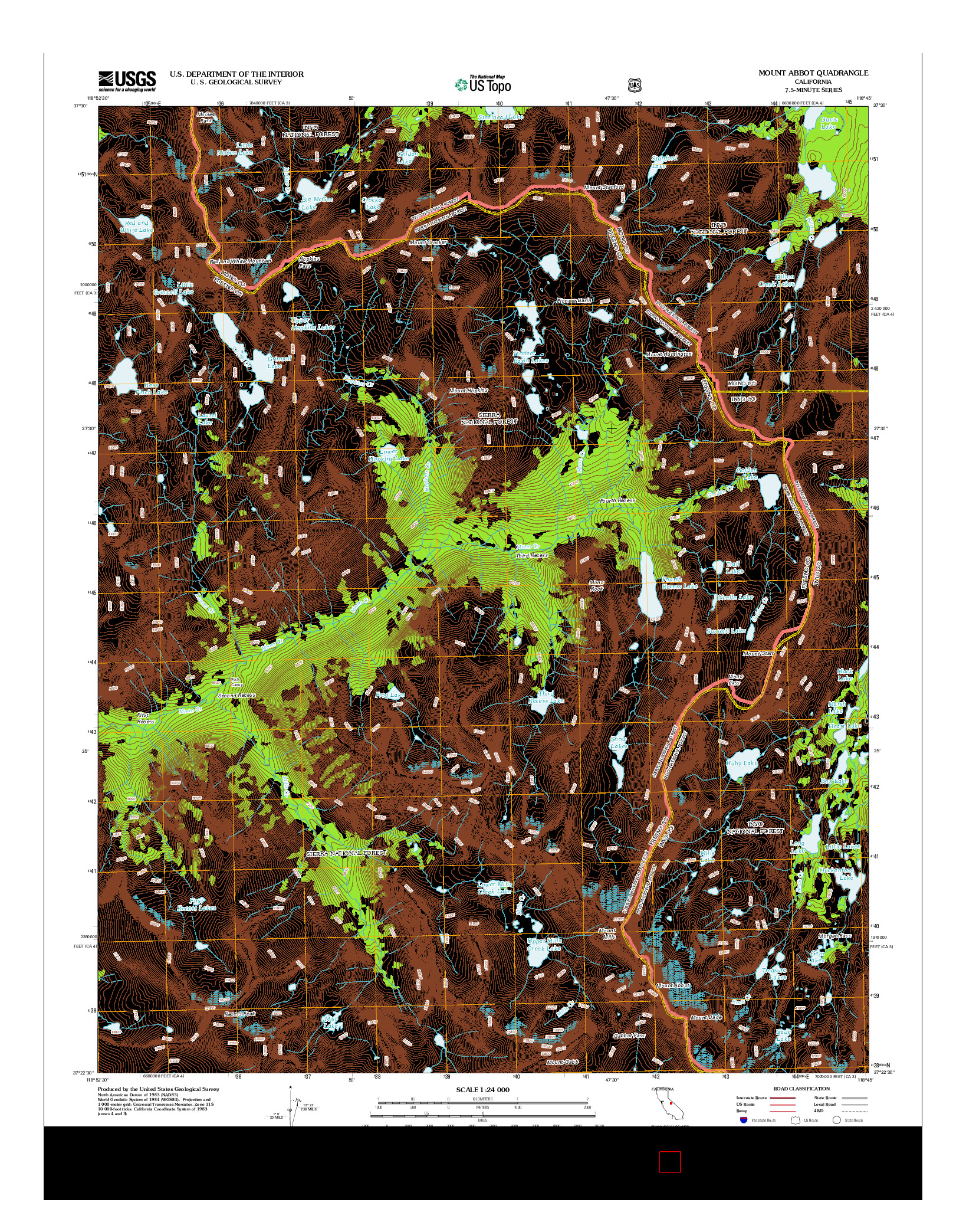 USGS US TOPO 7.5-MINUTE MAP FOR MOUNT ABBOT, CA 2012