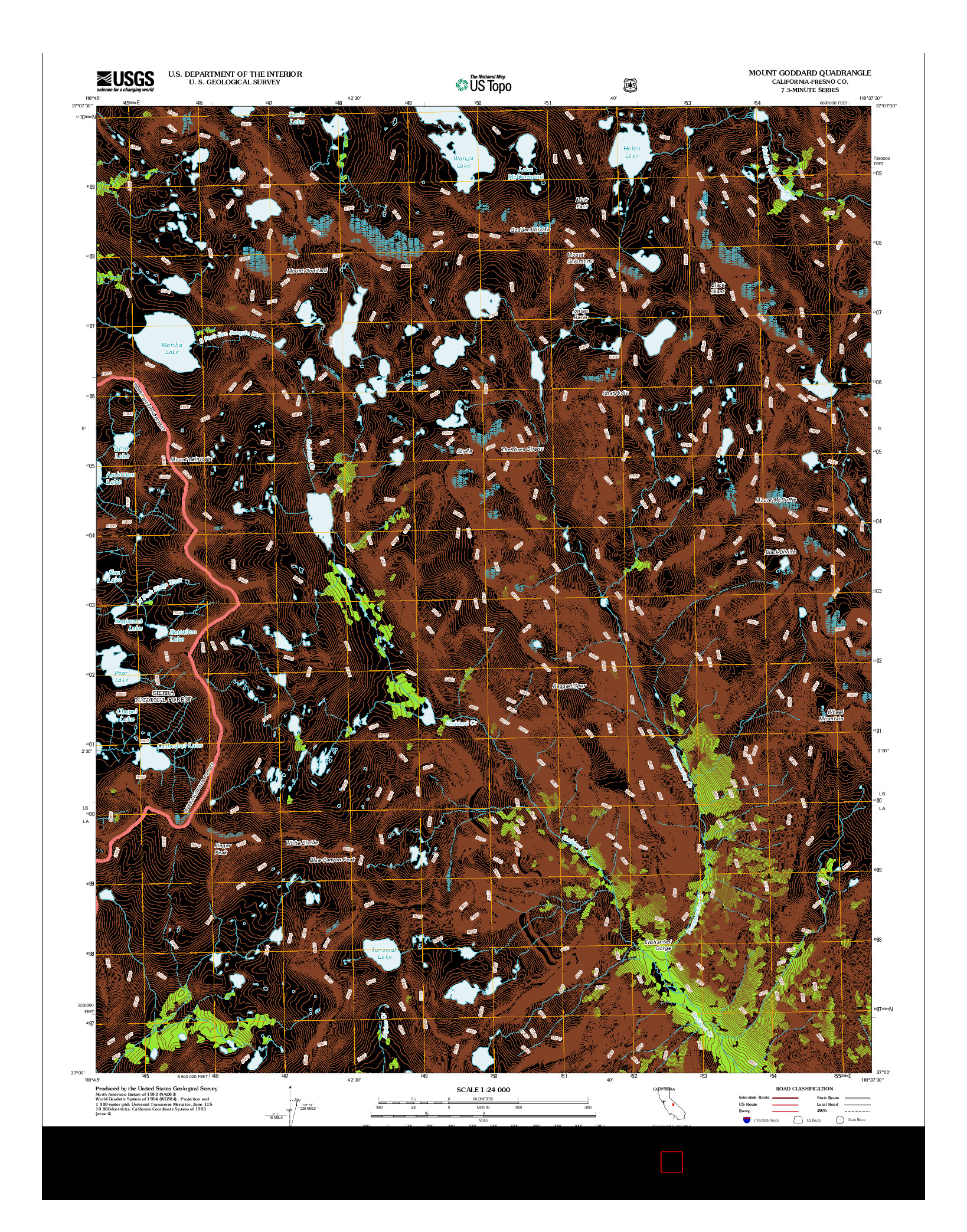 USGS US TOPO 7.5-MINUTE MAP FOR MOUNT GODDARD, CA 2012