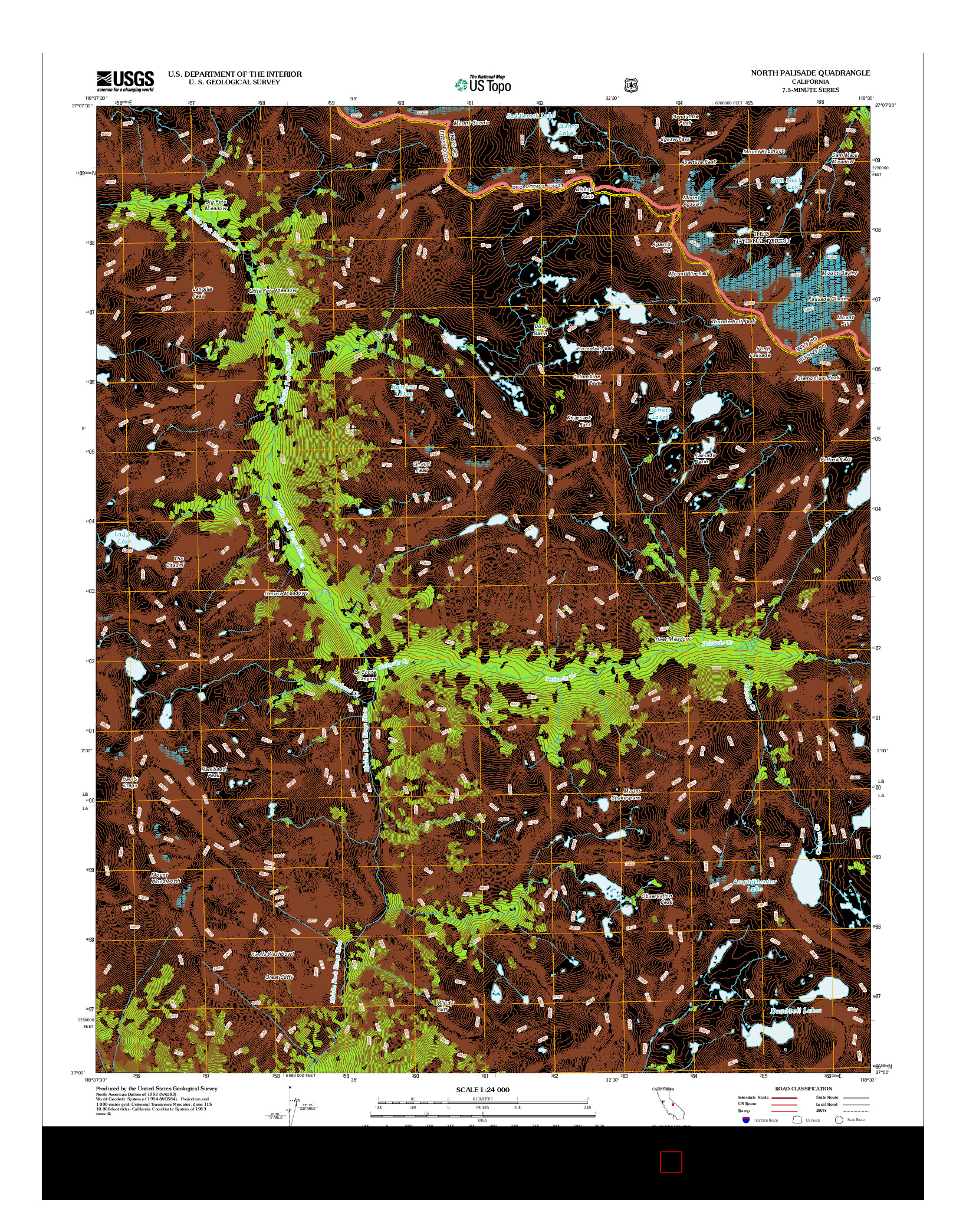 USGS US TOPO 7.5-MINUTE MAP FOR NORTH PALISADE, CA 2012