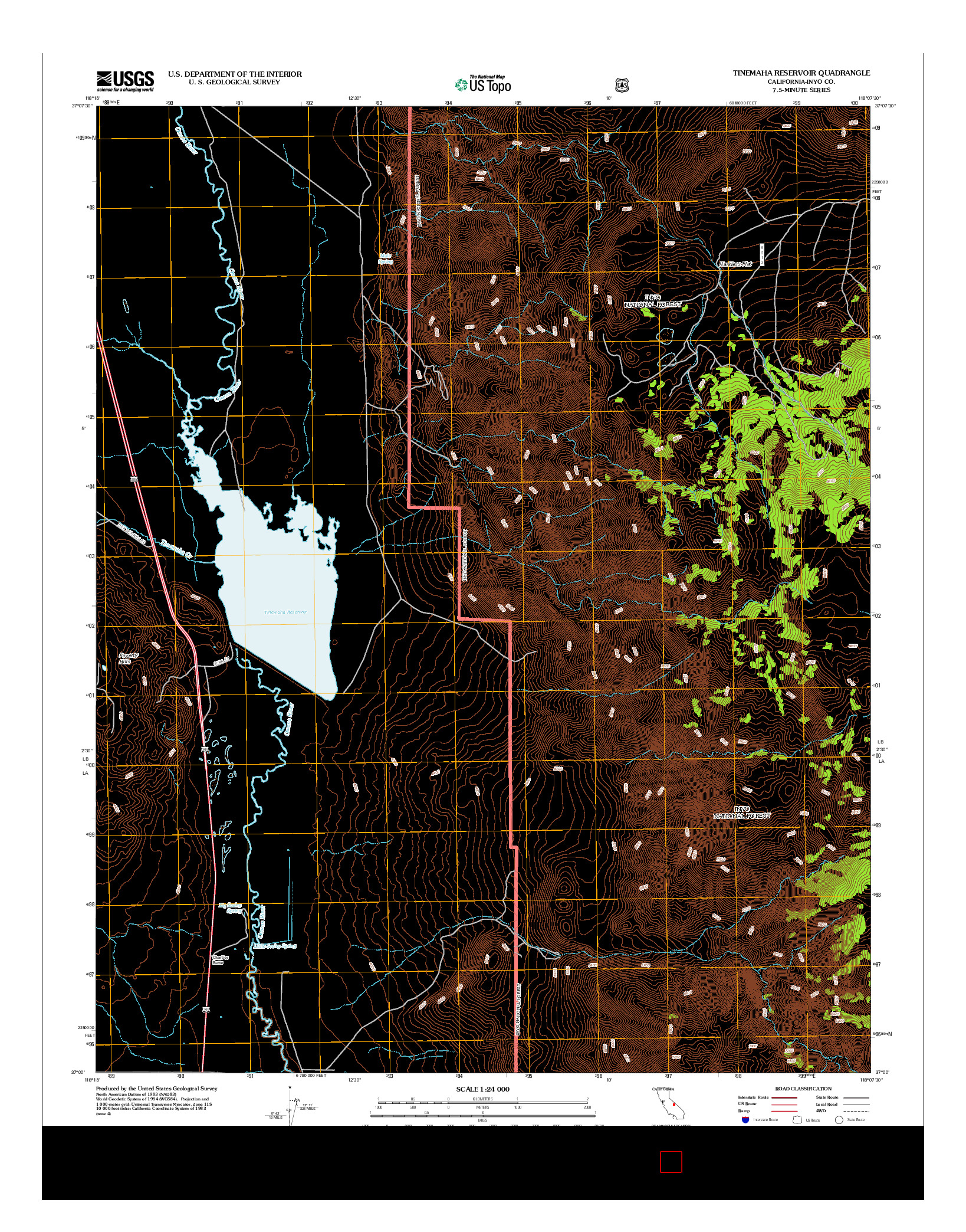USGS US TOPO 7.5-MINUTE MAP FOR TINEMAHA RESERVOIR, CA 2012