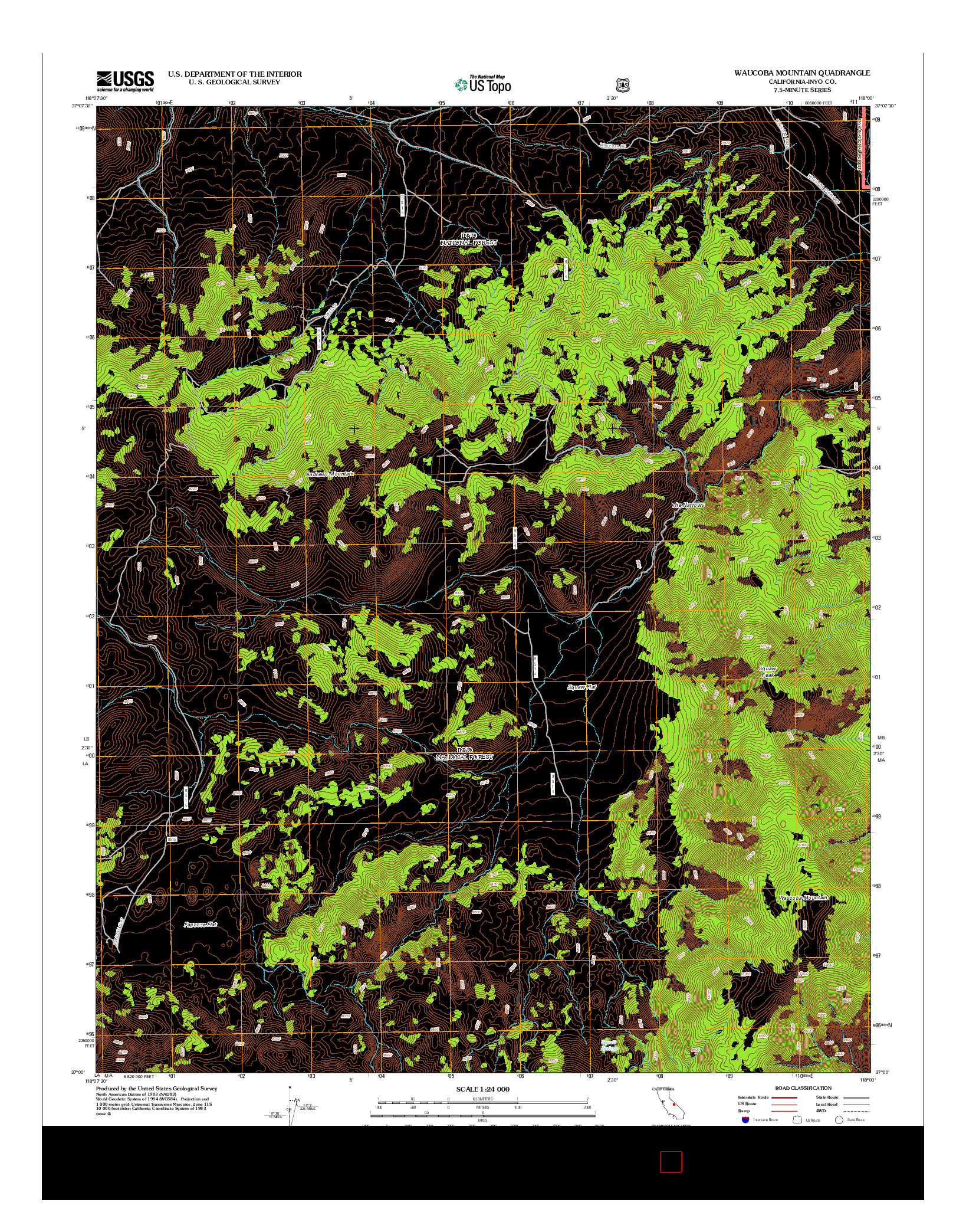 USGS US TOPO 7.5-MINUTE MAP FOR WAUCOBA MOUNTAIN, CA 2012