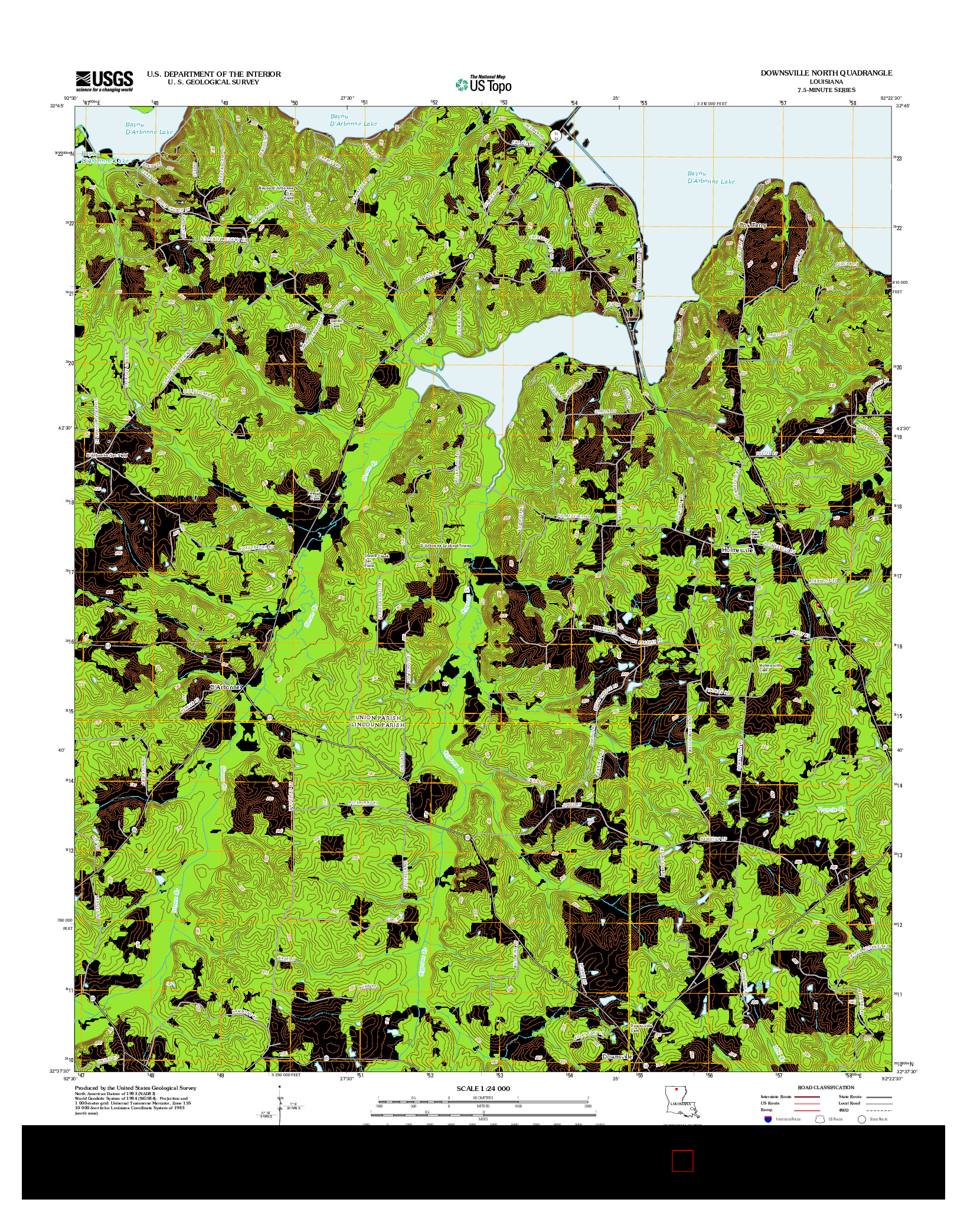 USGS US TOPO 7.5-MINUTE MAP FOR DOWNSVILLE NORTH, LA 2012