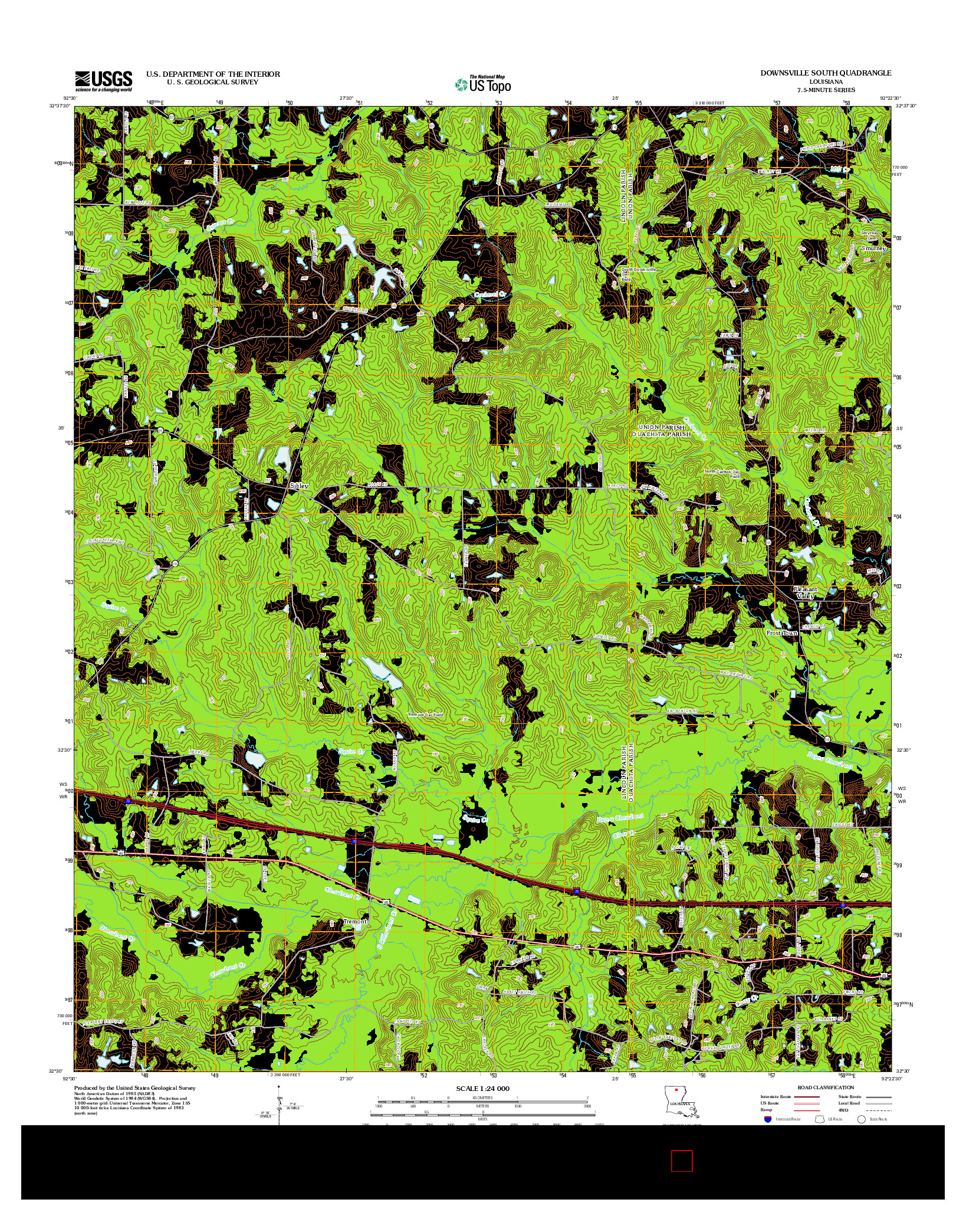 USGS US TOPO 7.5-MINUTE MAP FOR DOWNSVILLE SOUTH, LA 2012