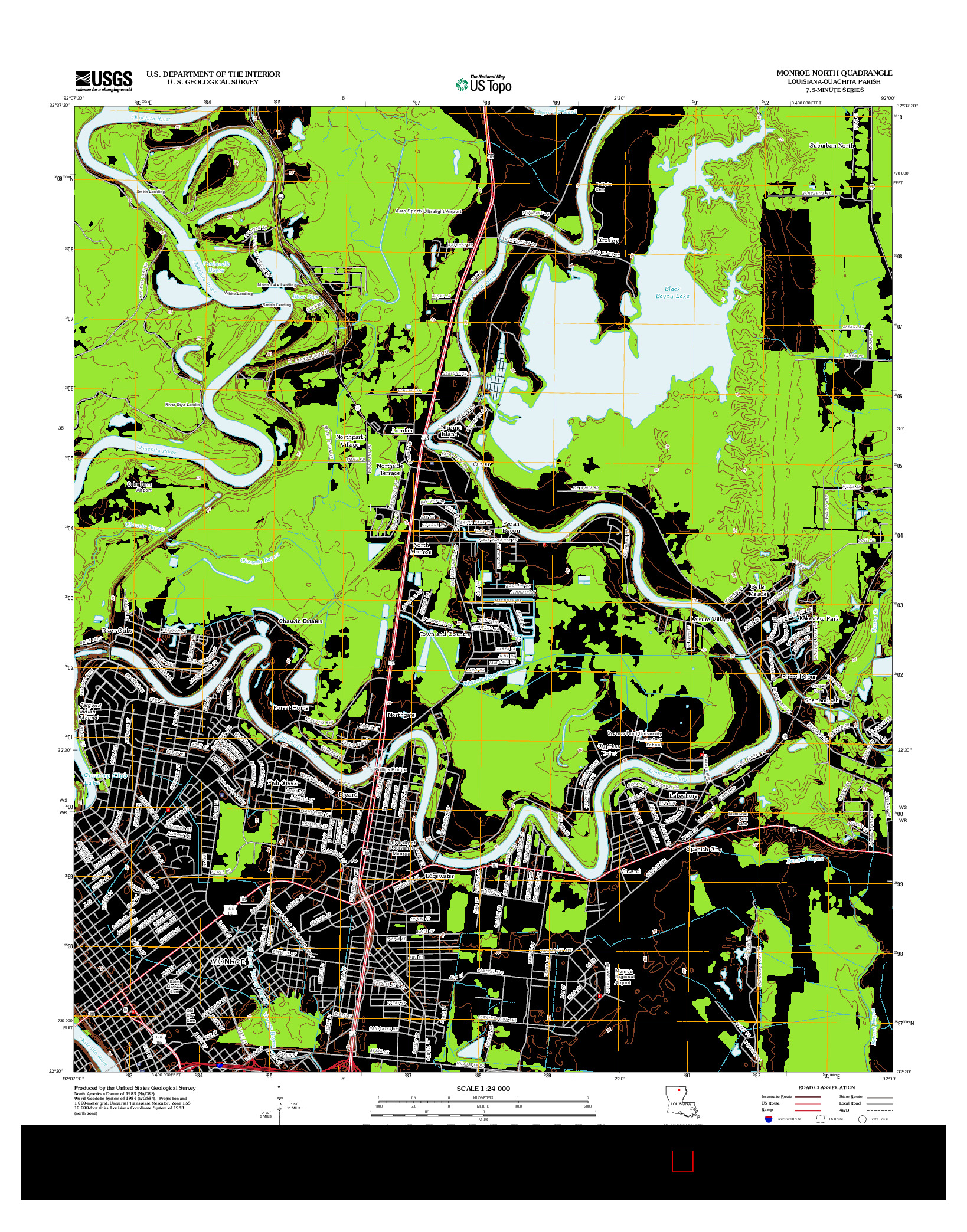 USGS US TOPO 7.5-MINUTE MAP FOR MONROE NORTH, LA 2012