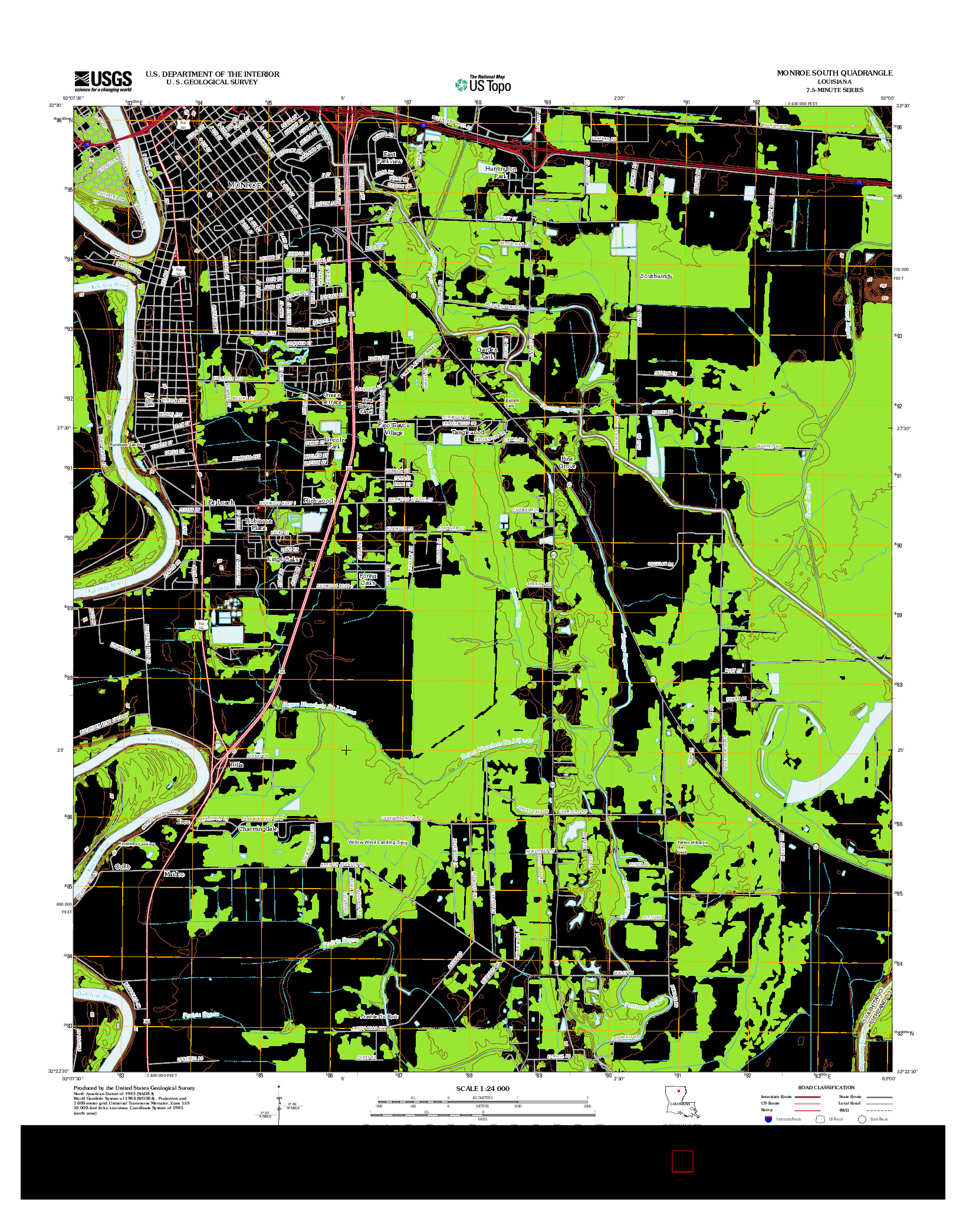 USGS US TOPO 7.5-MINUTE MAP FOR MONROE SOUTH, LA 2012