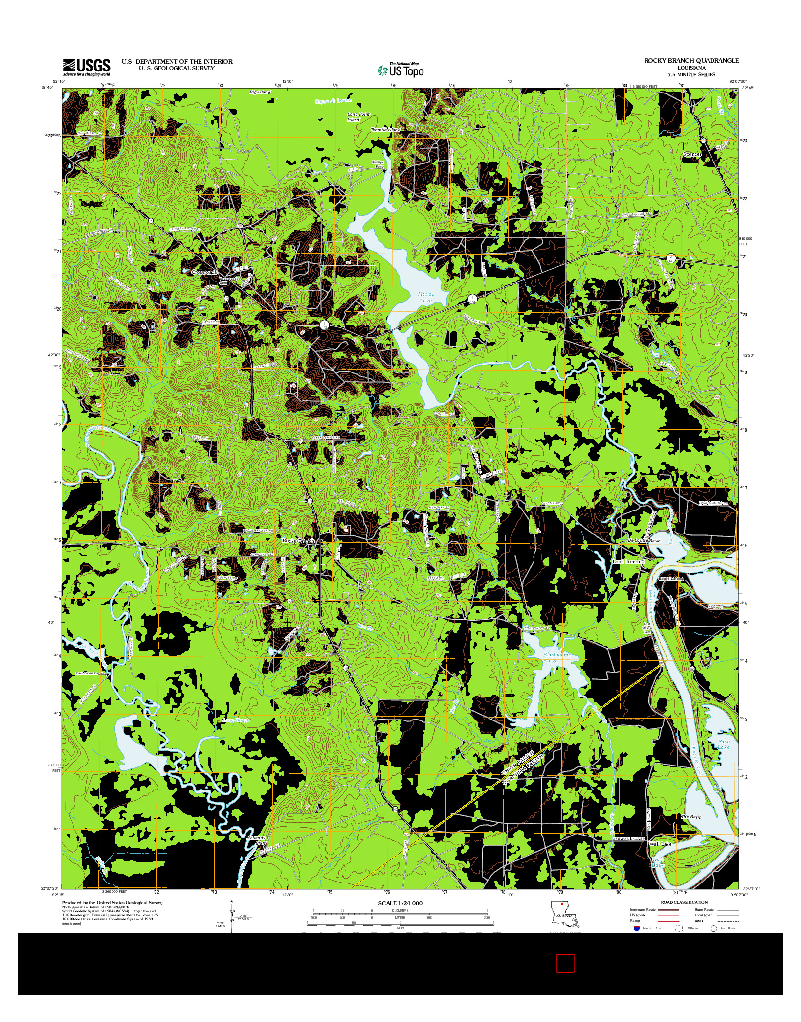 USGS US TOPO 7.5-MINUTE MAP FOR ROCKY BRANCH, LA 2012