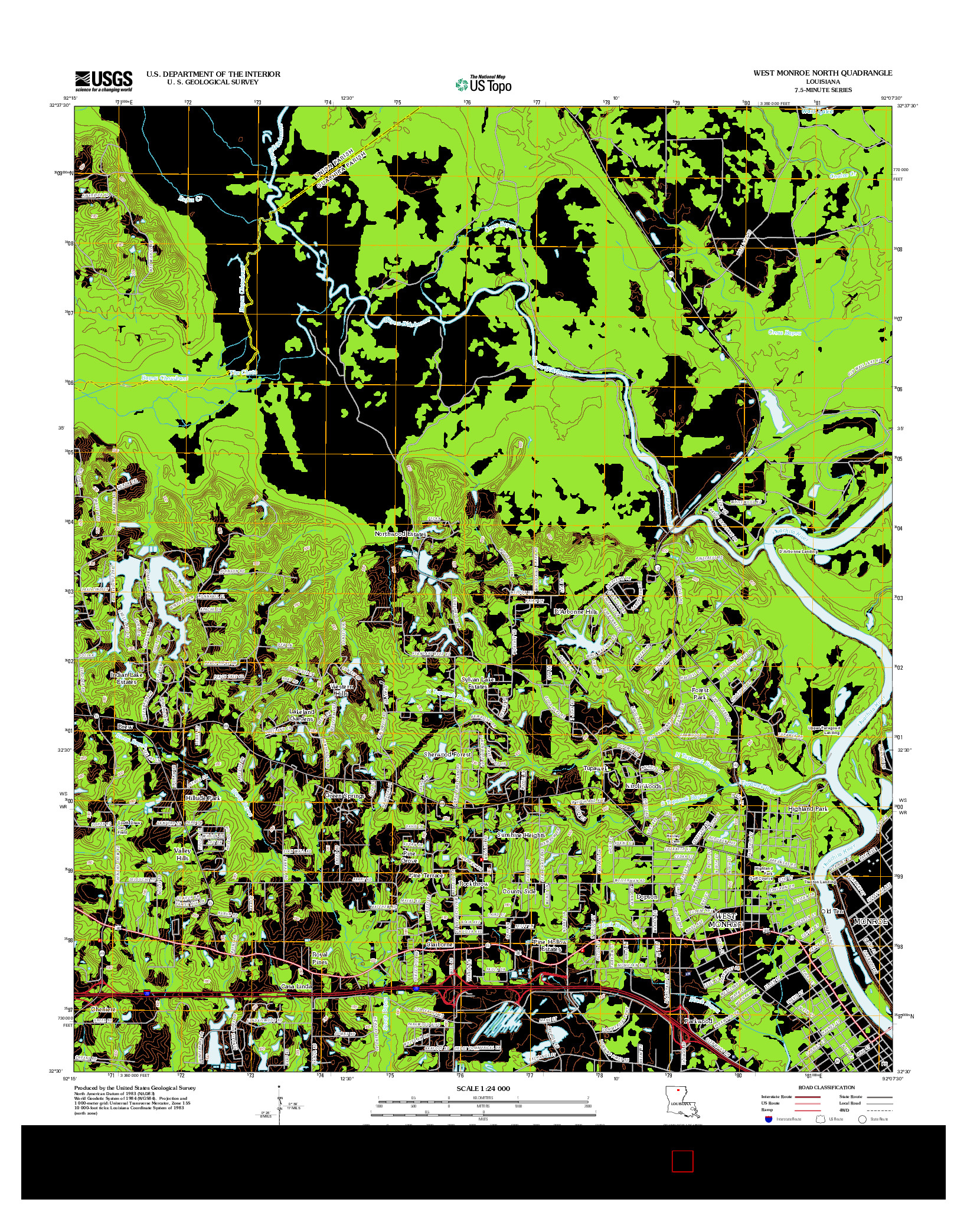 USGS US TOPO 7.5-MINUTE MAP FOR WEST MONROE NORTH, LA 2012