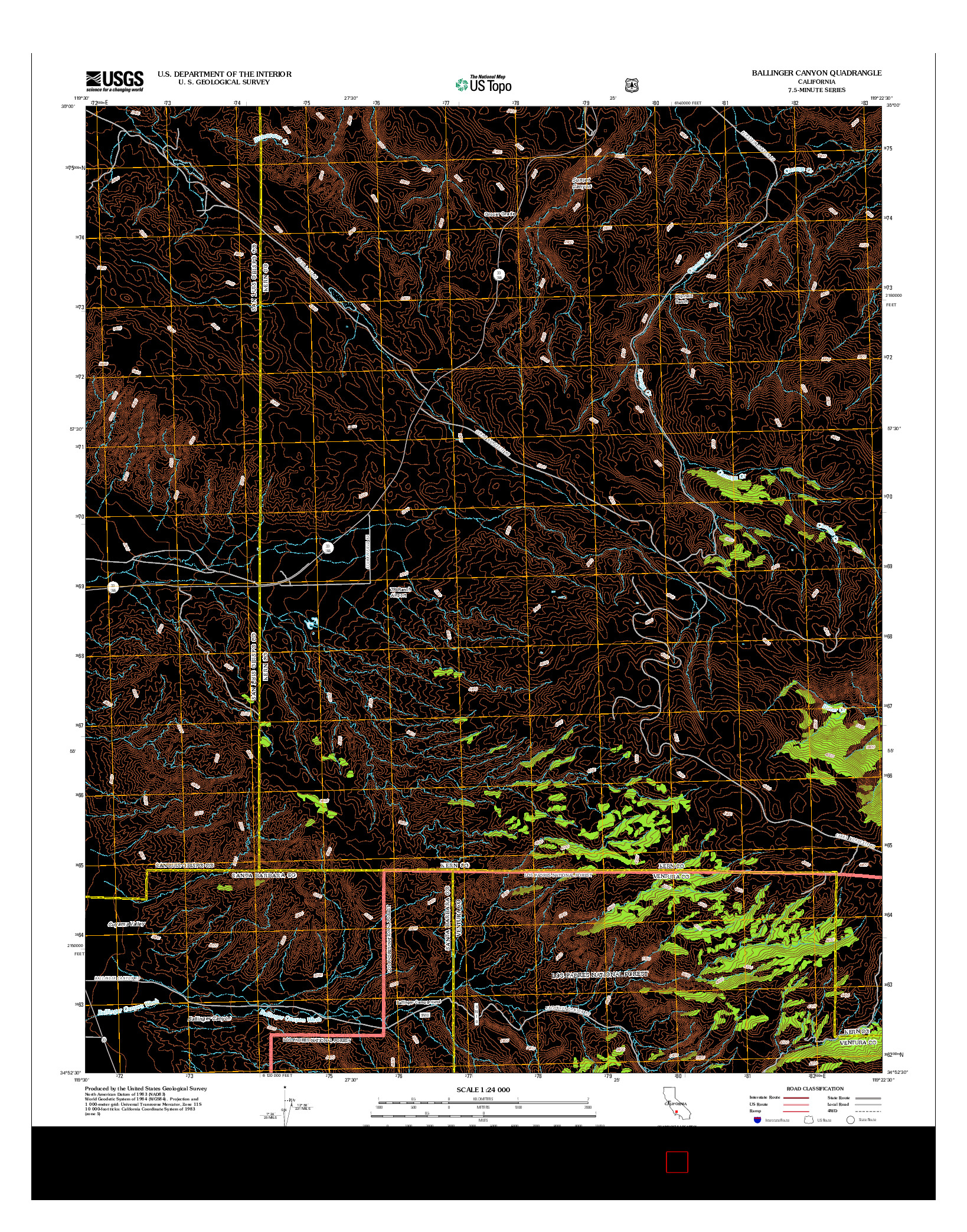 USGS US TOPO 7.5-MINUTE MAP FOR BALLINGER CANYON, CA 2012