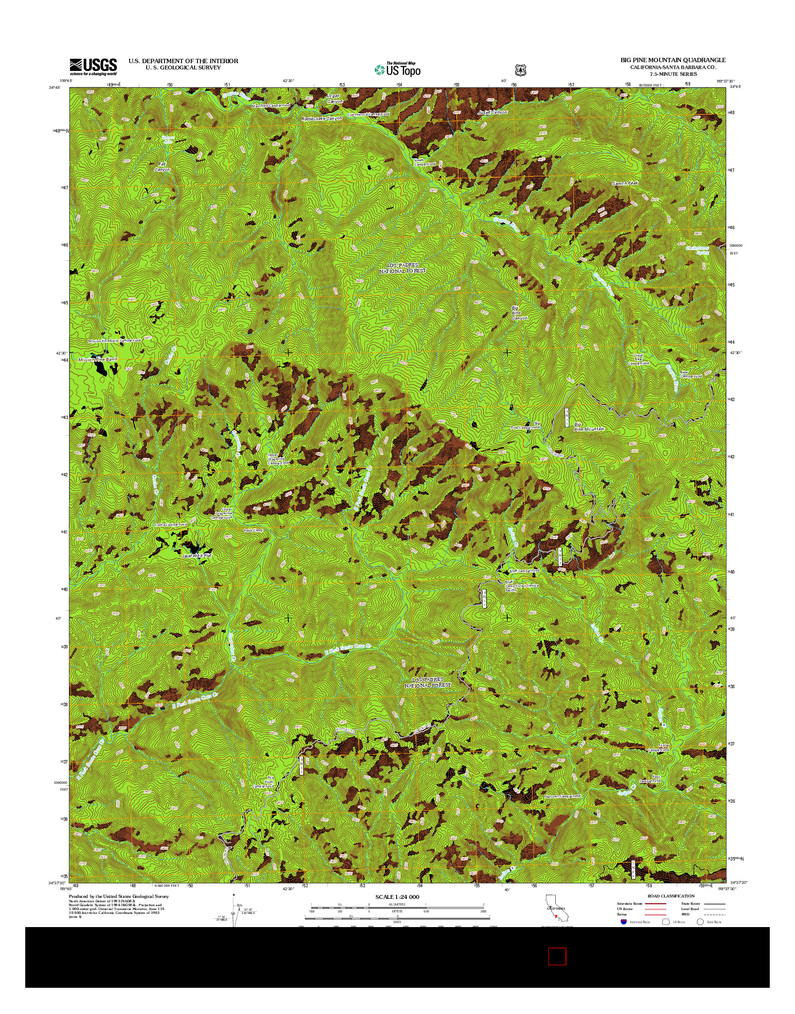 USGS US TOPO 7.5-MINUTE MAP FOR BIG PINE MOUNTAIN, CA 2012