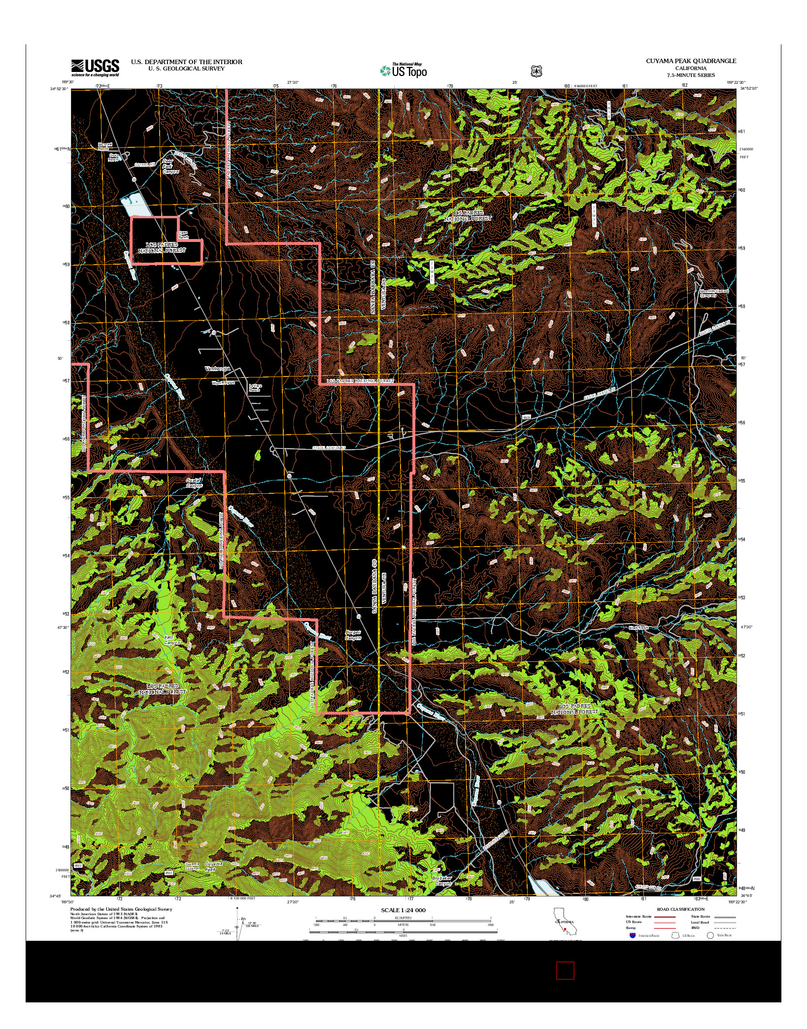 USGS US TOPO 7.5-MINUTE MAP FOR CUYAMA PEAK, CA 2012