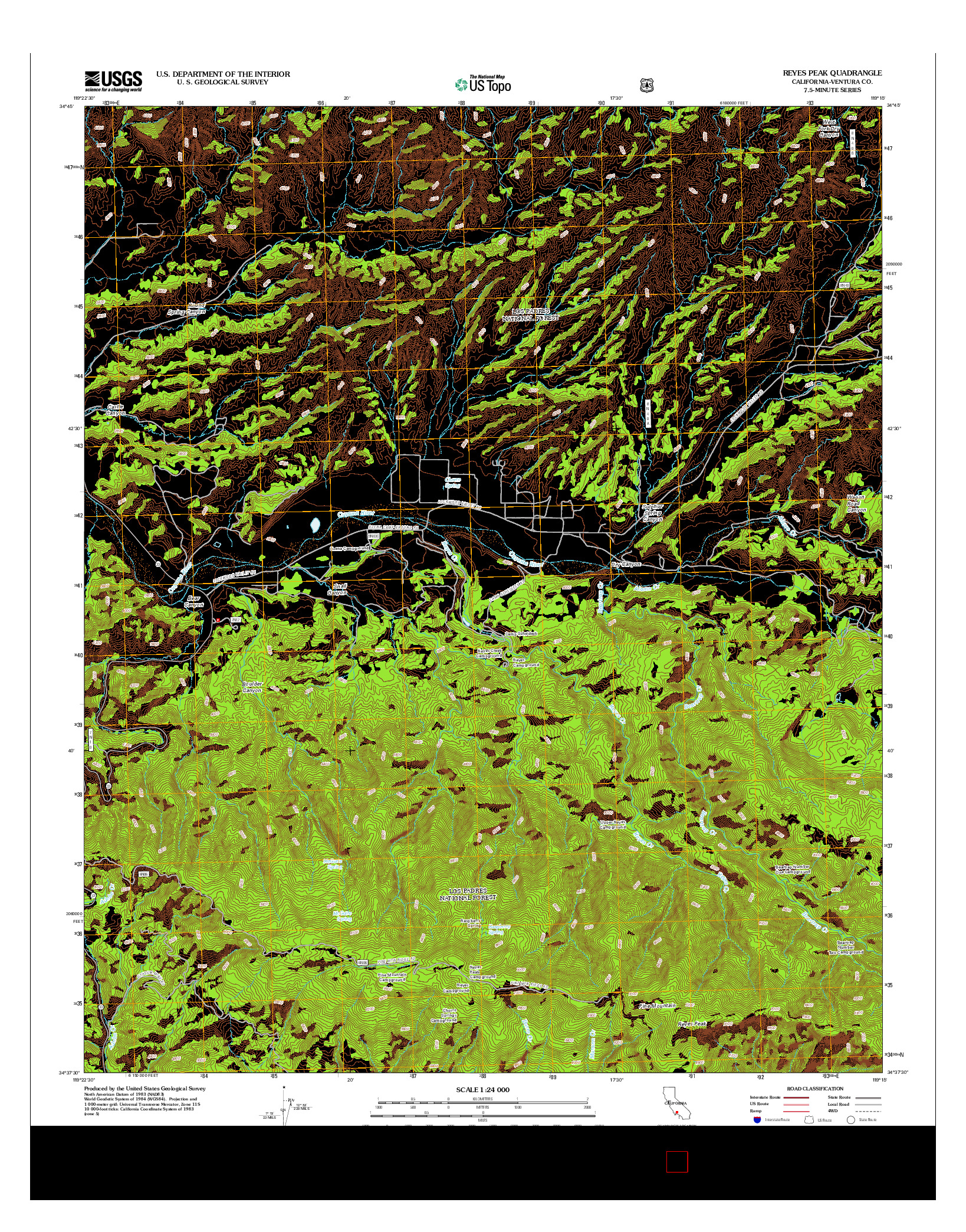 USGS US TOPO 7.5-MINUTE MAP FOR REYES PEAK, CA 2012