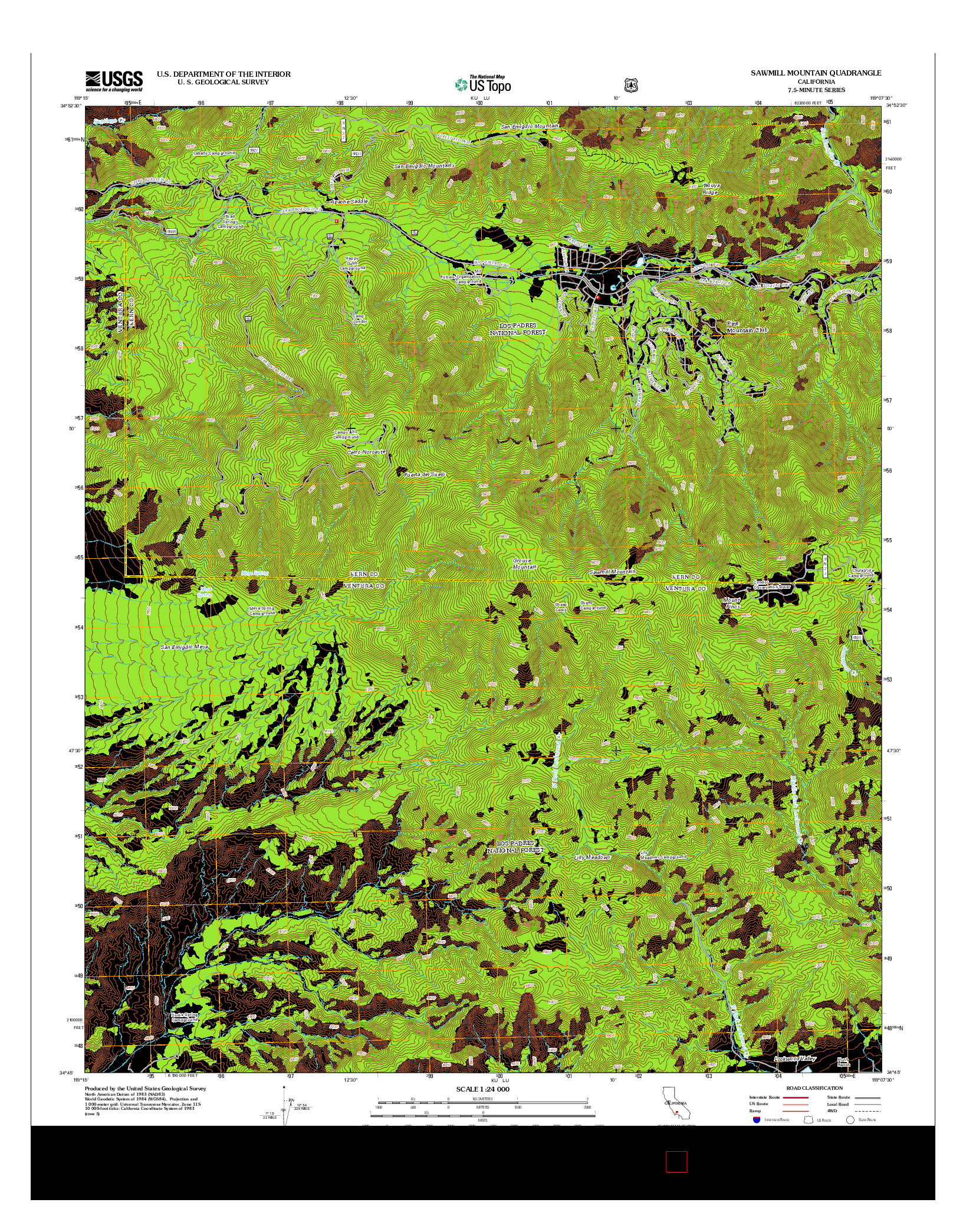 USGS US TOPO 7.5-MINUTE MAP FOR SAWMILL MOUNTAIN, CA 2012