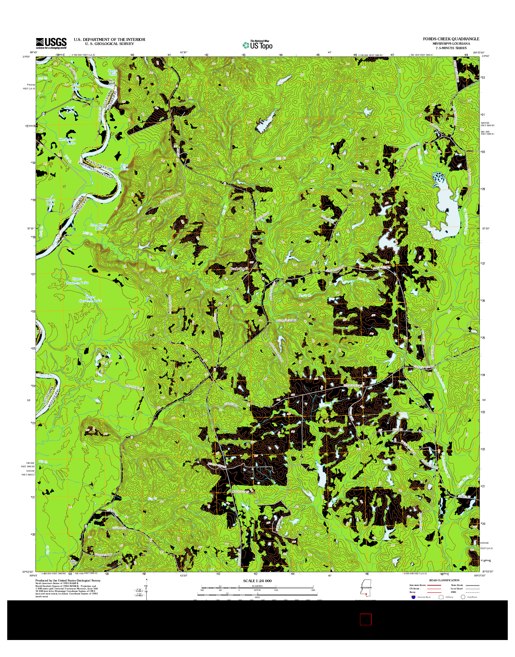 USGS US TOPO 7.5-MINUTE MAP FOR FORDS CREEK, MS-LA 2012