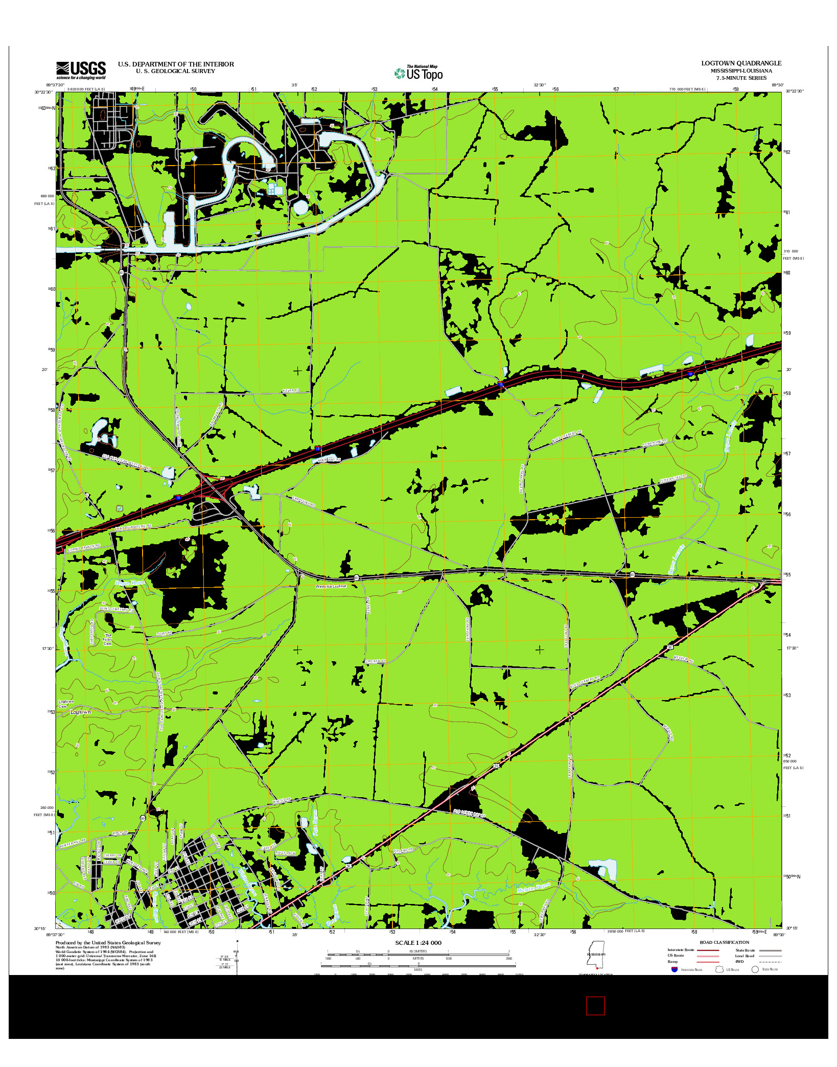 USGS US TOPO 7.5-MINUTE MAP FOR LOGTOWN, MS-LA 2012