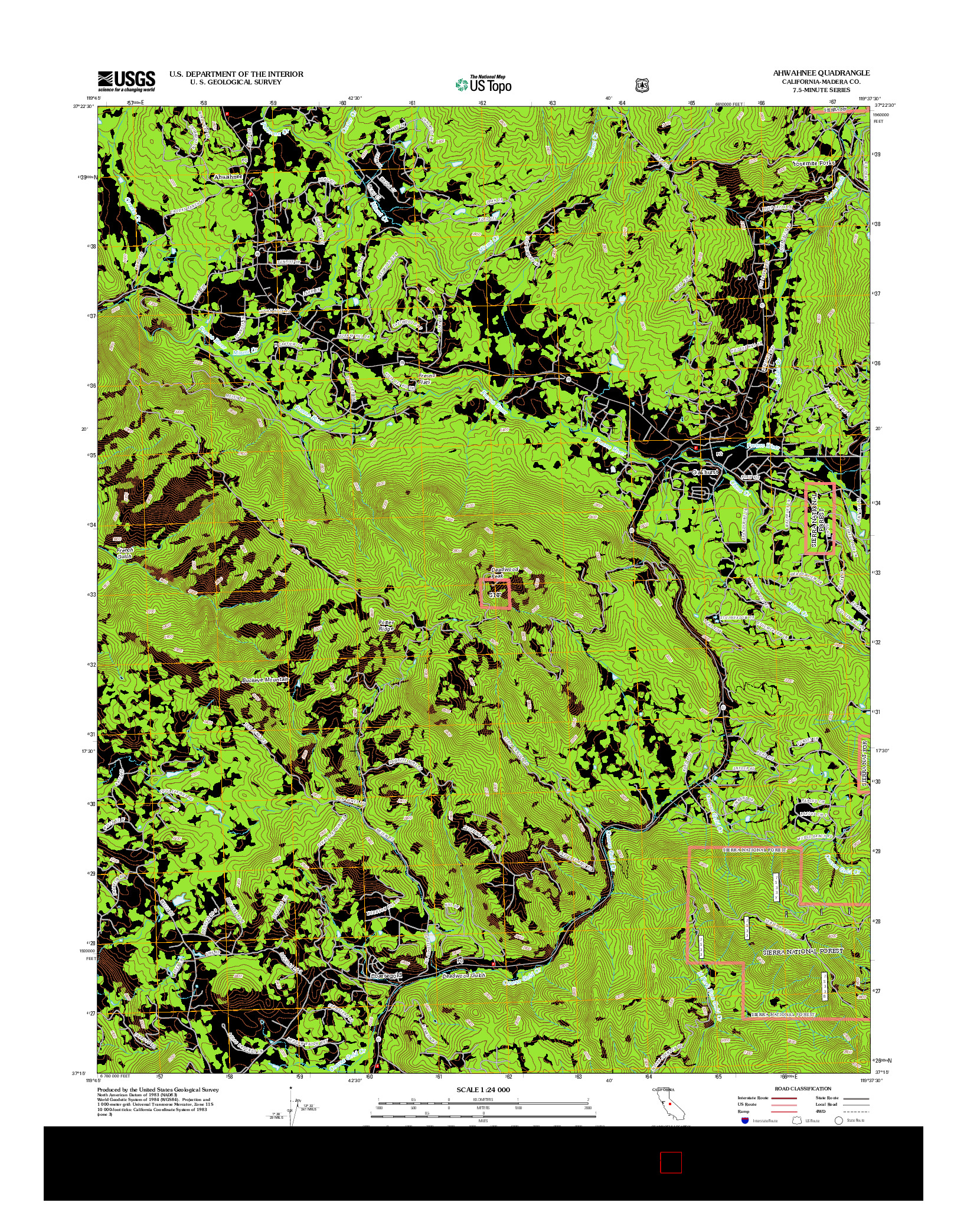 USGS US TOPO 7.5-MINUTE MAP FOR AHWAHNEE, CA 2012