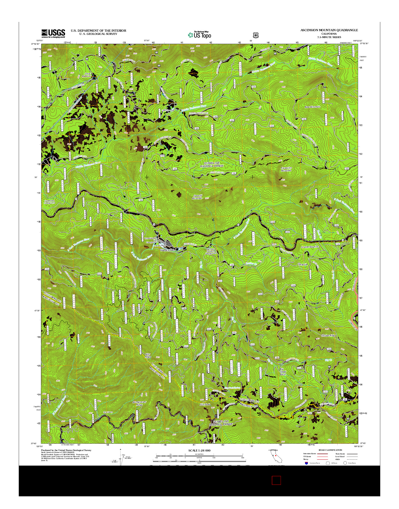 USGS US TOPO 7.5-MINUTE MAP FOR ASCENSION MOUNTAIN, CA 2012
