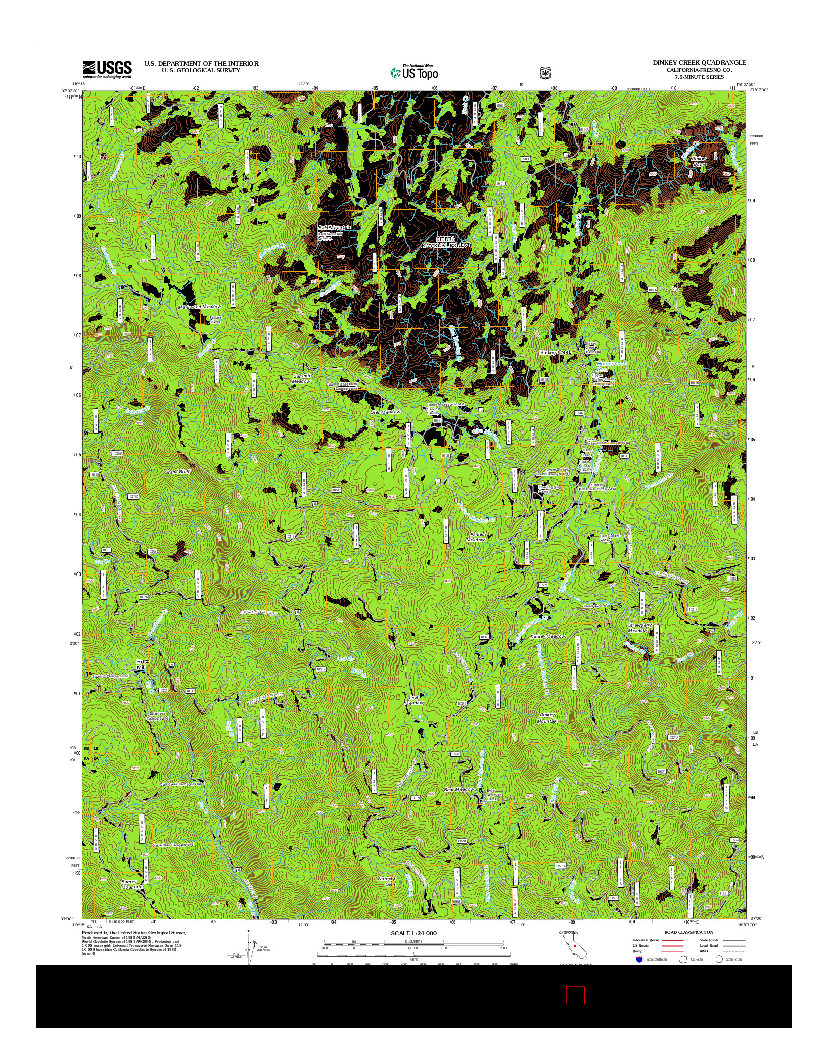 USGS US TOPO 7.5-MINUTE MAP FOR DINKEY CREEK, CA 2012