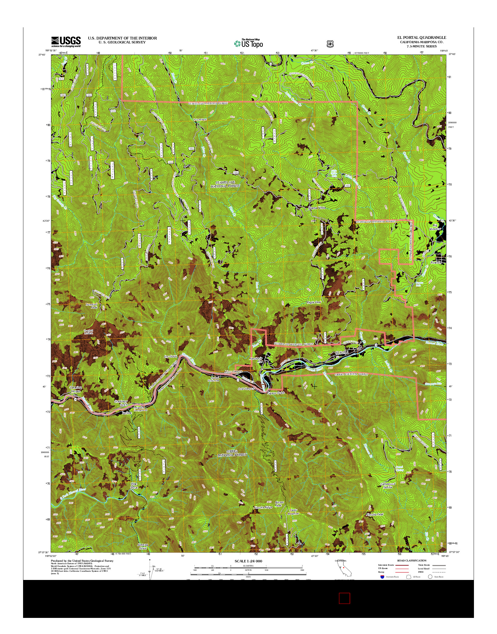 USGS US TOPO 7.5-MINUTE MAP FOR EL PORTAL, CA 2012