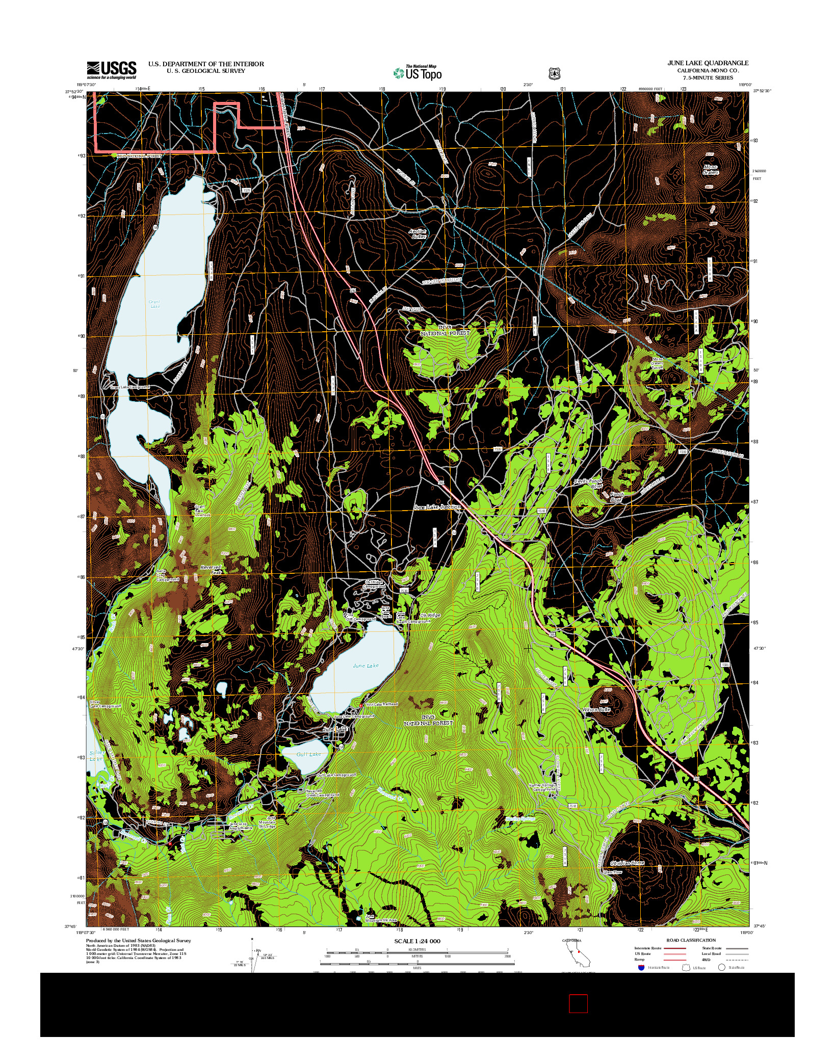 USGS US TOPO 7.5-MINUTE MAP FOR JUNE LAKE, CA 2012