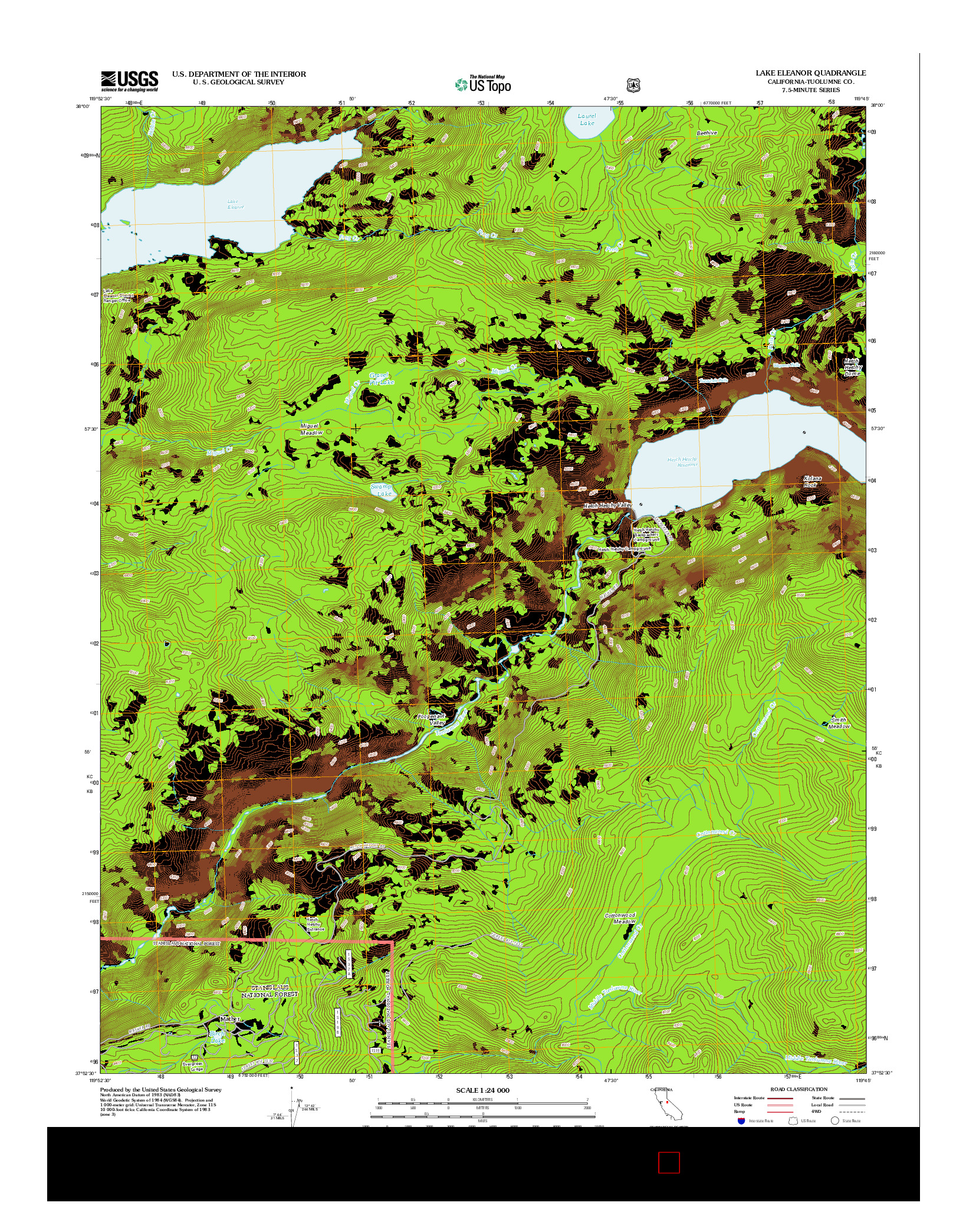 USGS US TOPO 7.5-MINUTE MAP FOR LAKE ELEANOR, CA 2012
