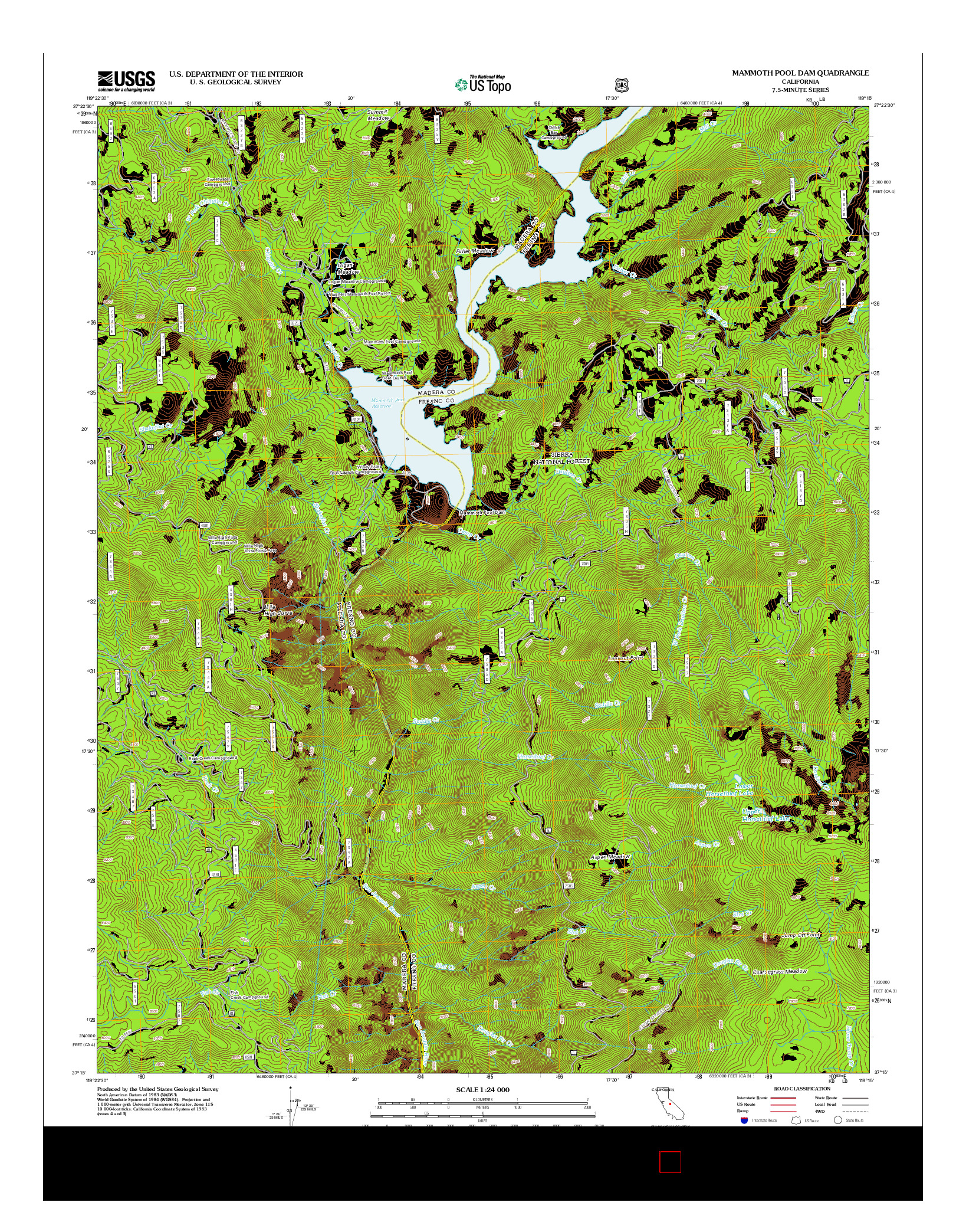 USGS US TOPO 7.5-MINUTE MAP FOR MAMMOTH POOL DAM, CA 2012