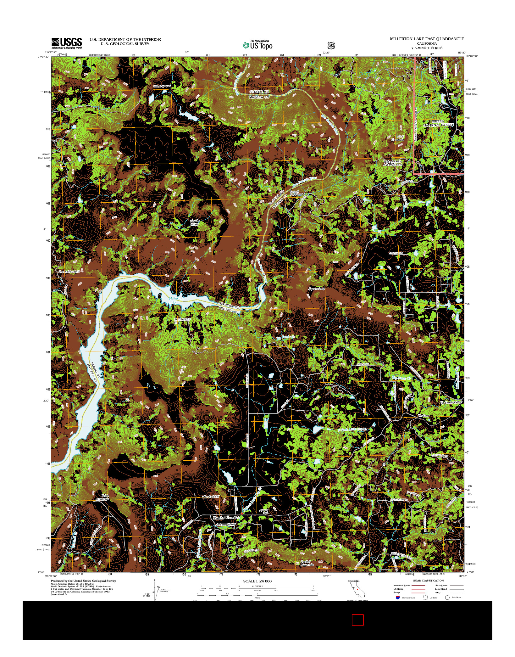 USGS US TOPO 7.5-MINUTE MAP FOR MILLERTON LAKE EAST, CA 2012