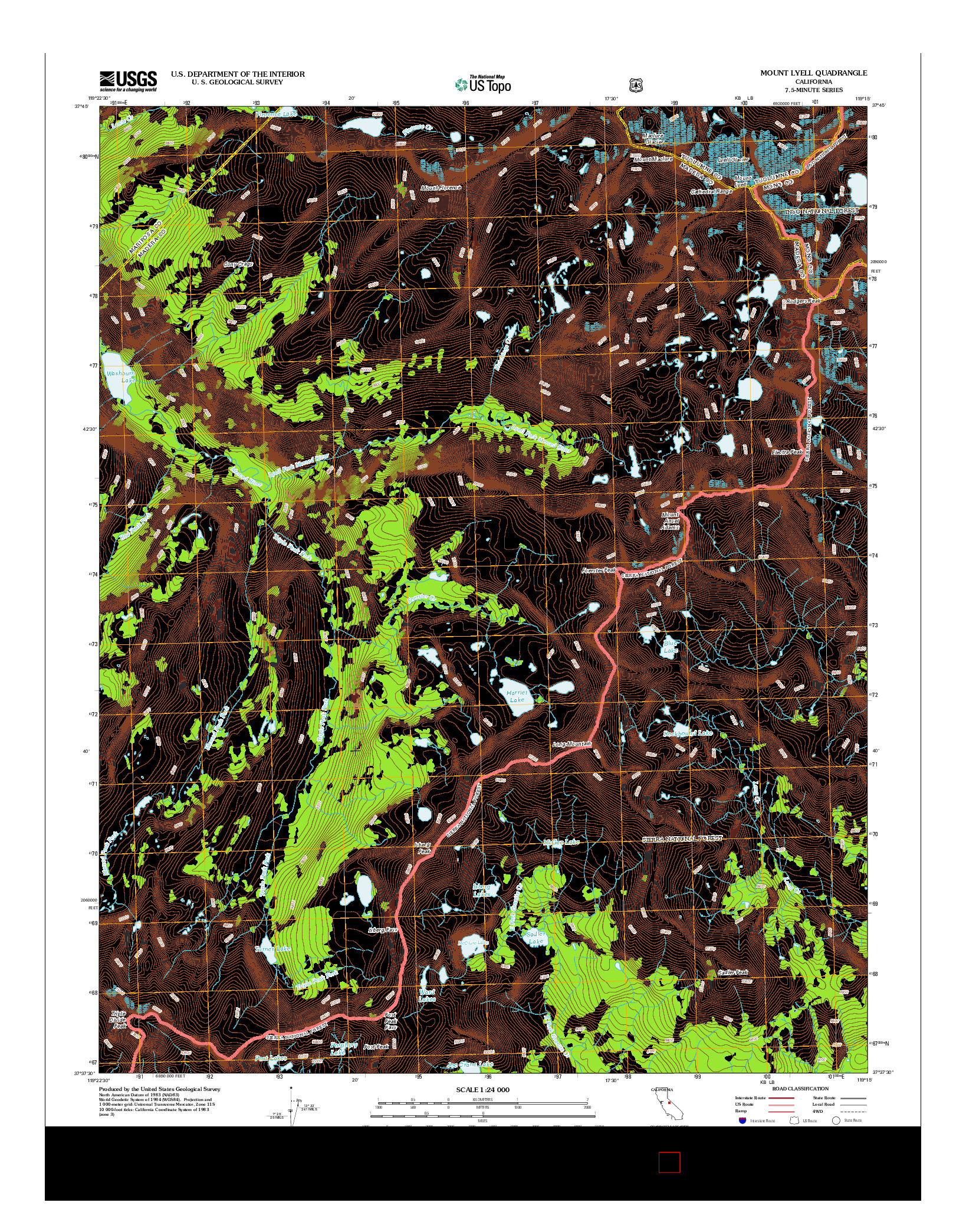 USGS US TOPO 7.5-MINUTE MAP FOR MOUNT LYELL, CA 2012