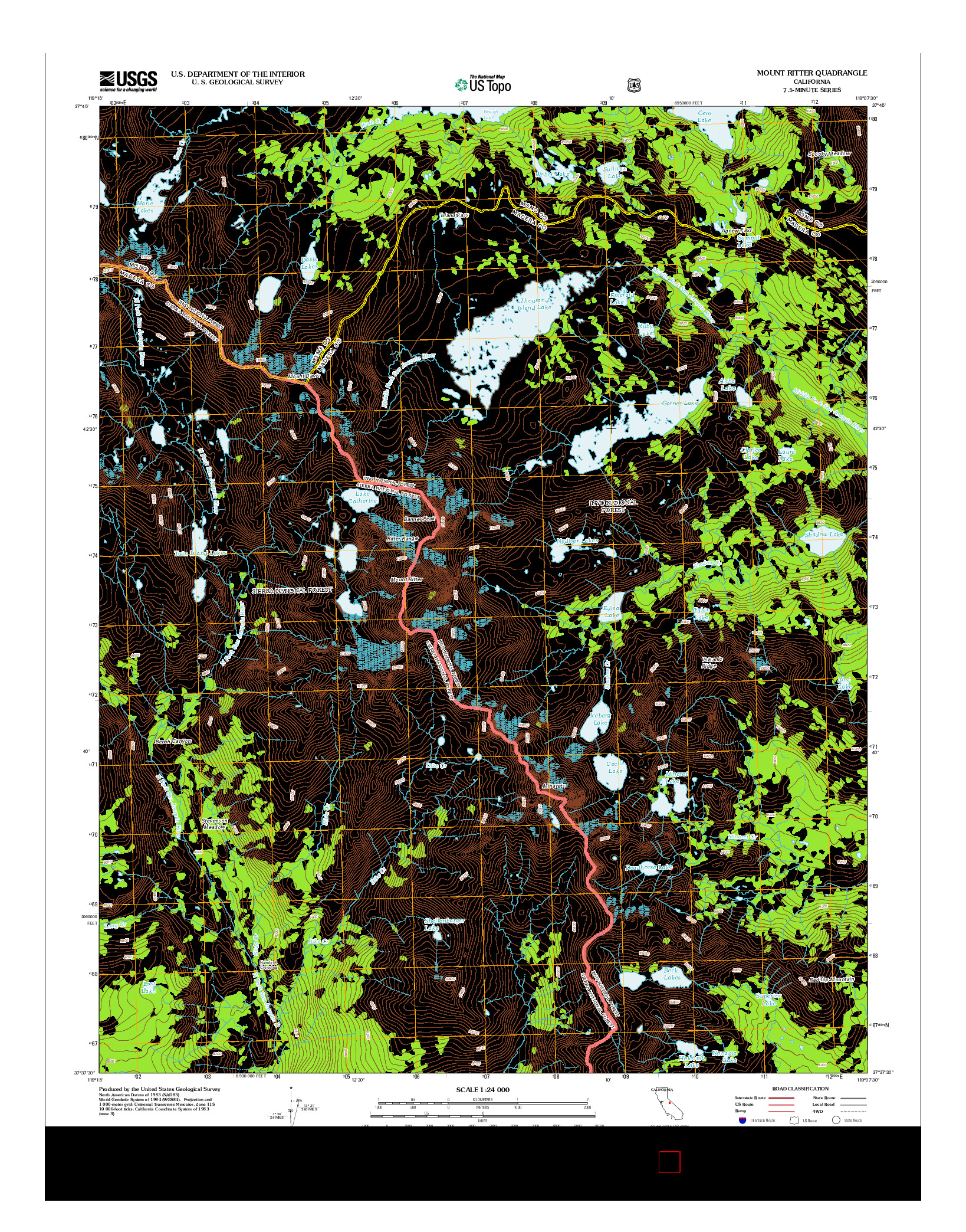 USGS US TOPO 7.5-MINUTE MAP FOR MOUNT RITTER, CA 2012