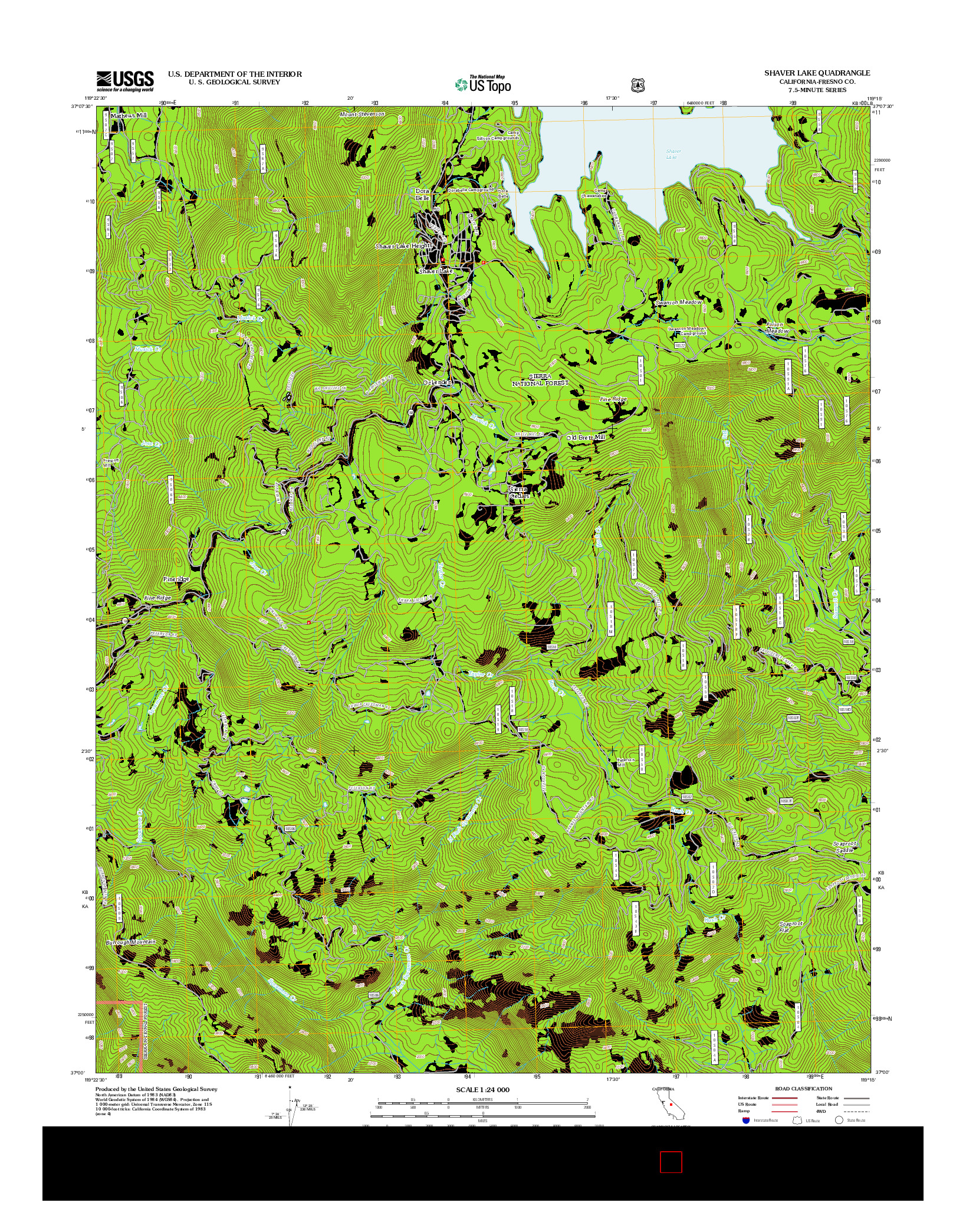 USGS US TOPO 7.5-MINUTE MAP FOR SHAVER LAKE, CA 2012