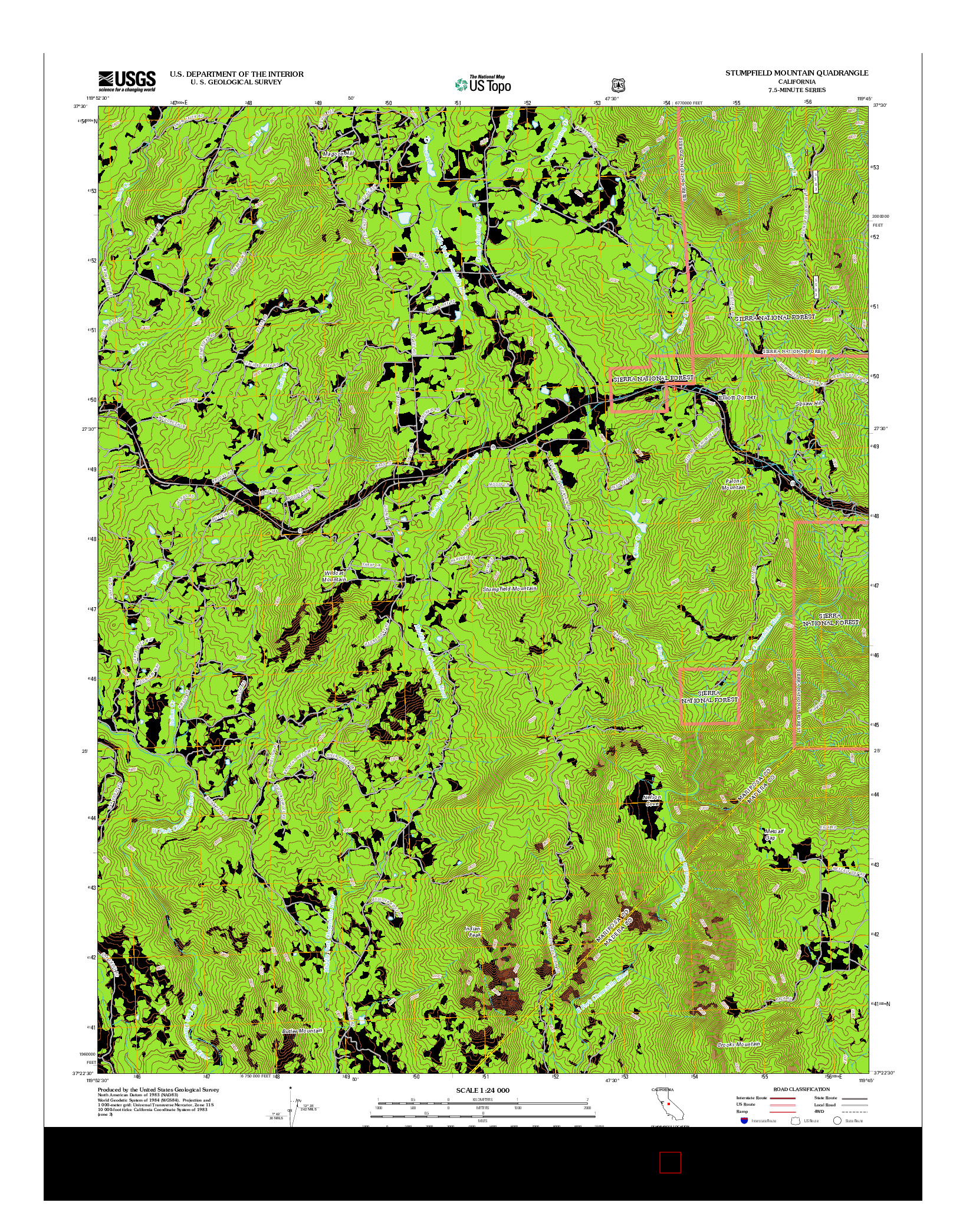 USGS US TOPO 7.5-MINUTE MAP FOR STUMPFIELD MOUNTAIN, CA 2012